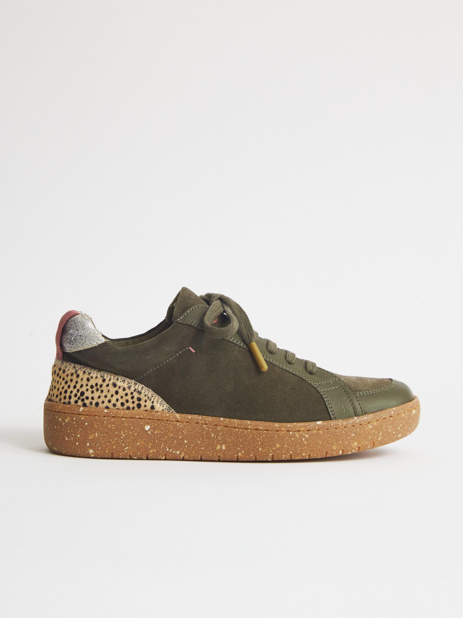 Leather Suede Versatile Trainer  in KHAKI GRN - MODEL FRONT