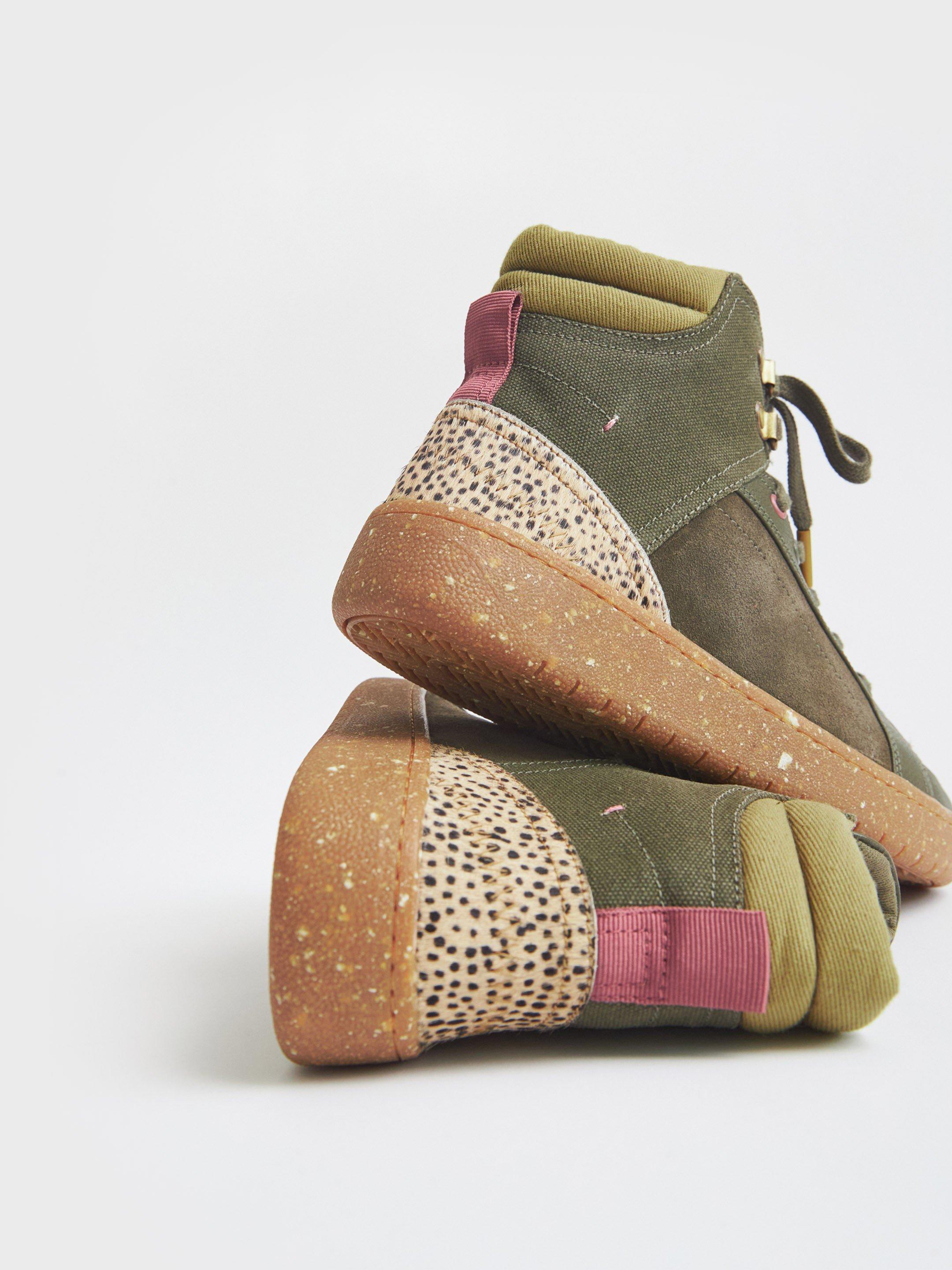 Leather Suede High Top Versatile Trainer in KHAKI GRN - FLAT BACK