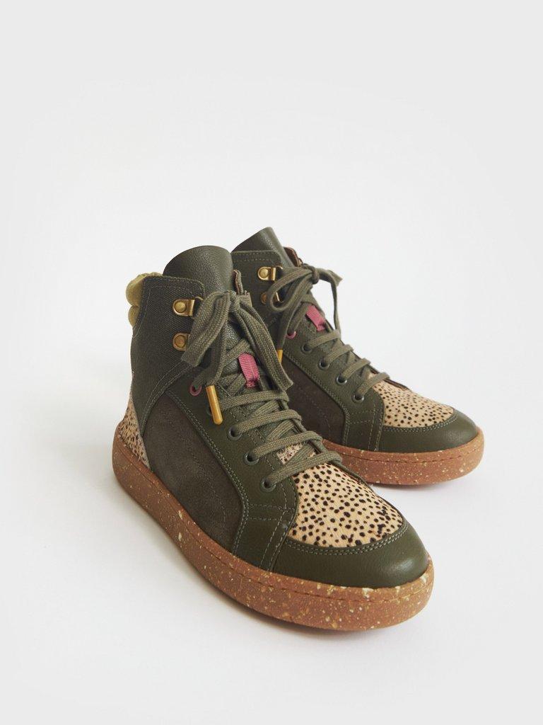 Leather Suede High Top Versatile Trainer in KHAKI GRN - FLAT FRONT
