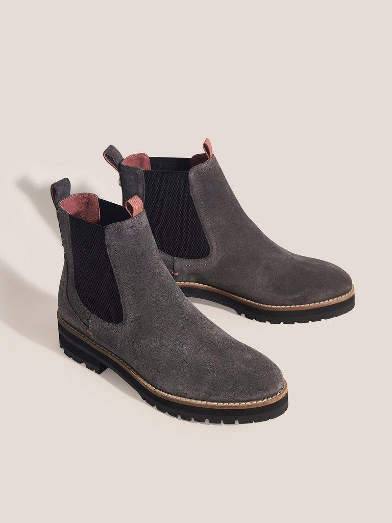Esme Chunky Leather Chelsea Boot in DK GREY - FLAT FRONT