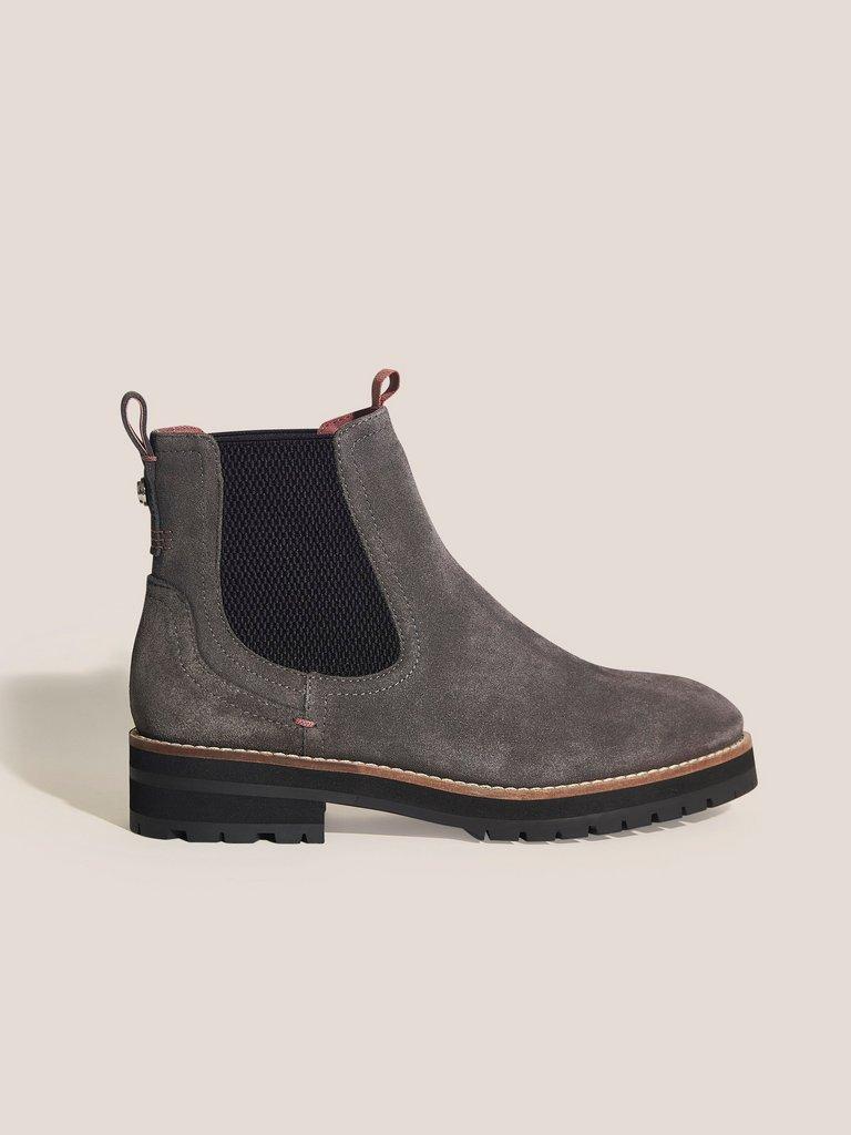 Esme Chunky Leather Chelsea Boot in DK GREY - MODEL FRONT