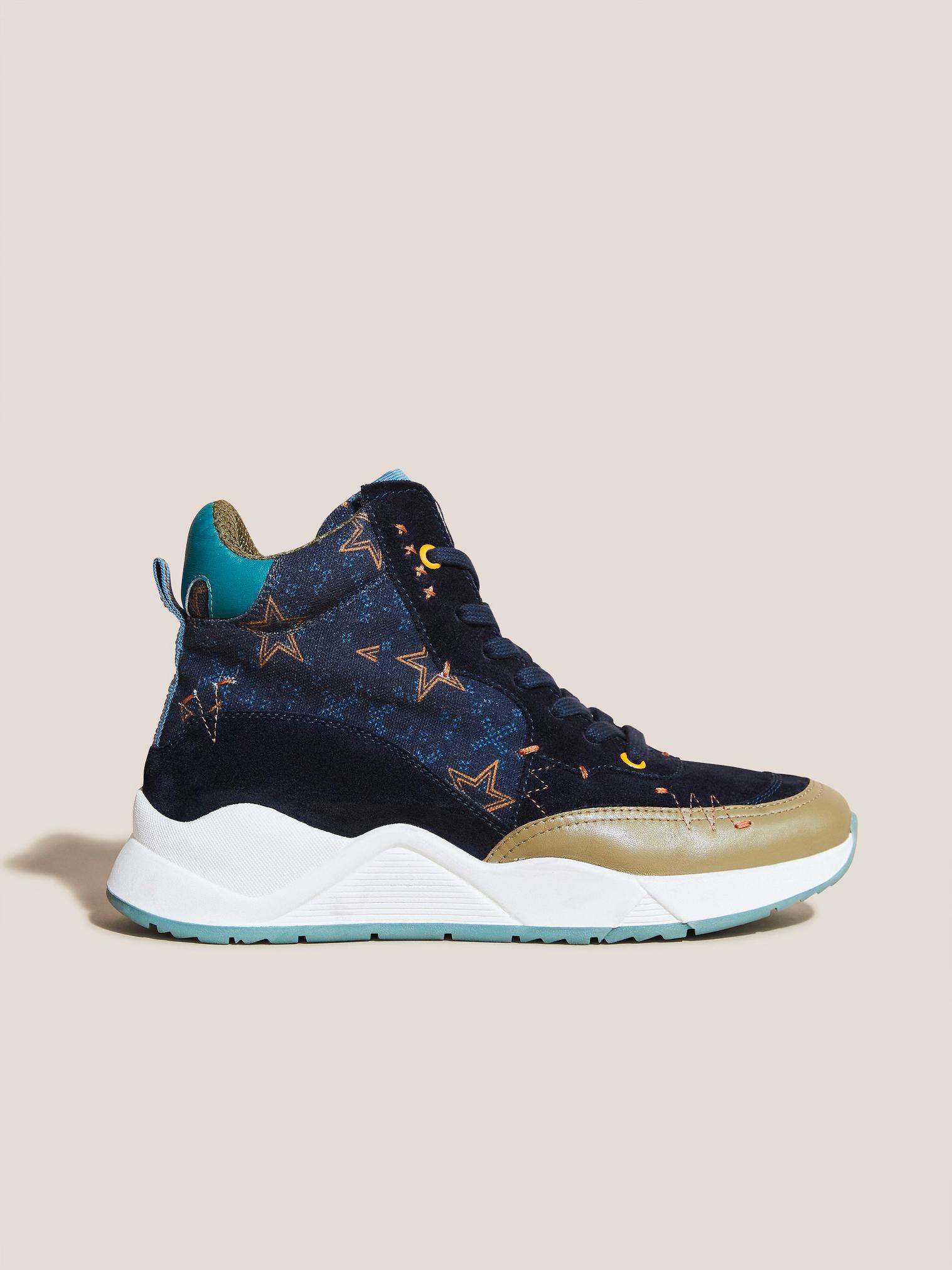 Craft Print High Top Trainer in NAVY MULTI - MODEL FRONT