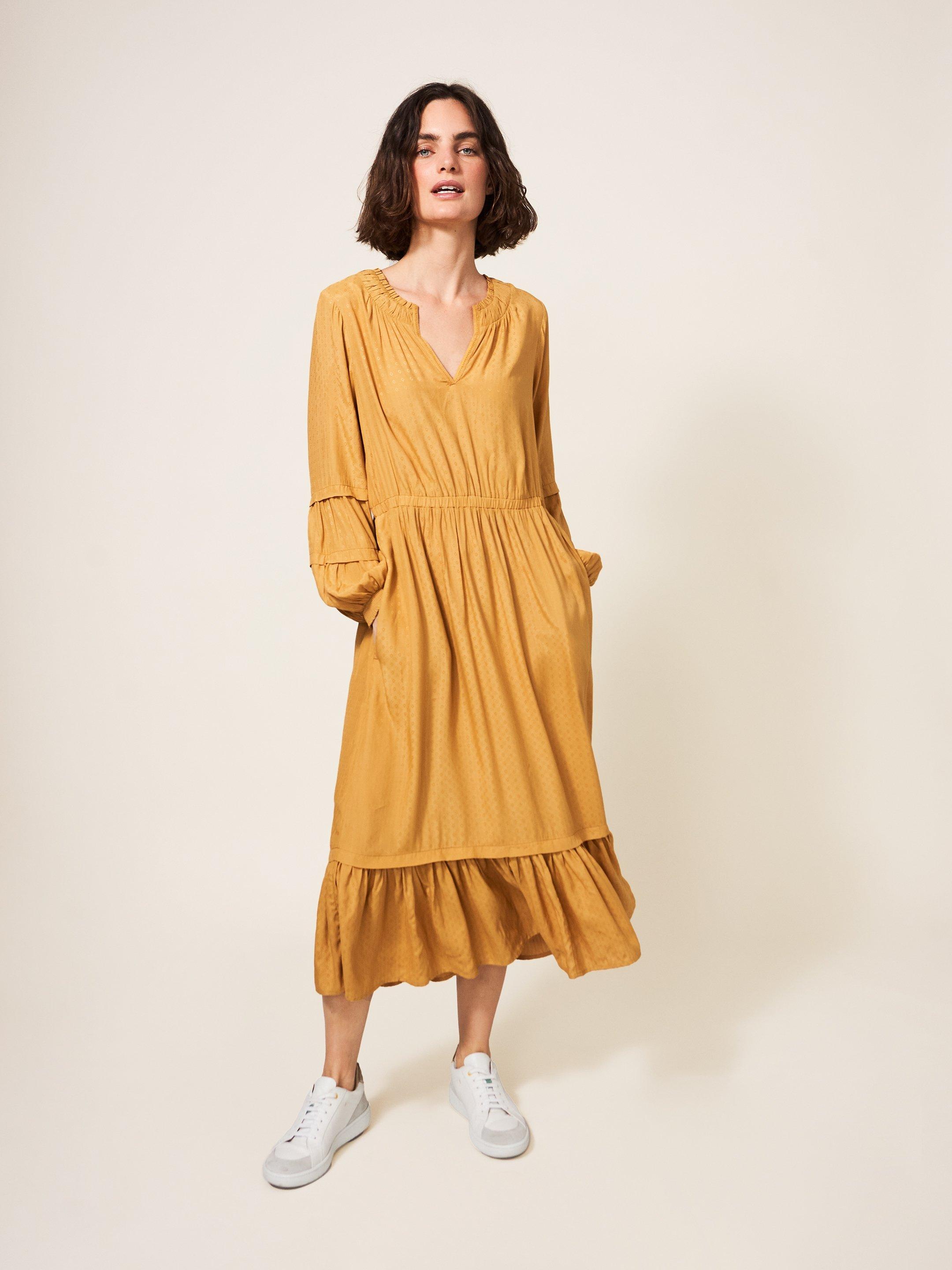 Long sleeve 2025 yellow midi dress