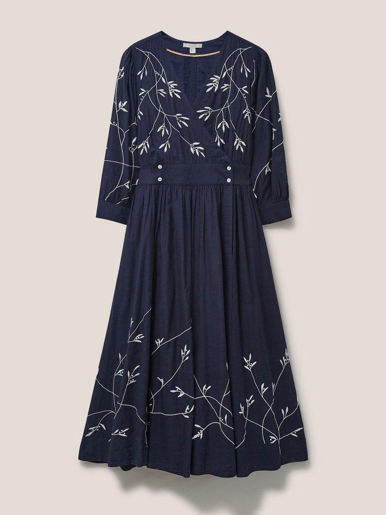 Paula Embroidered Midi Dress in NAVY MULTI - FLAT FRONT