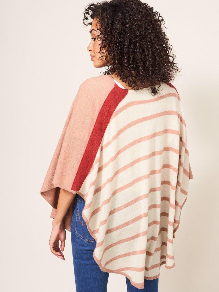 Pippa Knit Poncho in NAT MLT - MODEL BACK