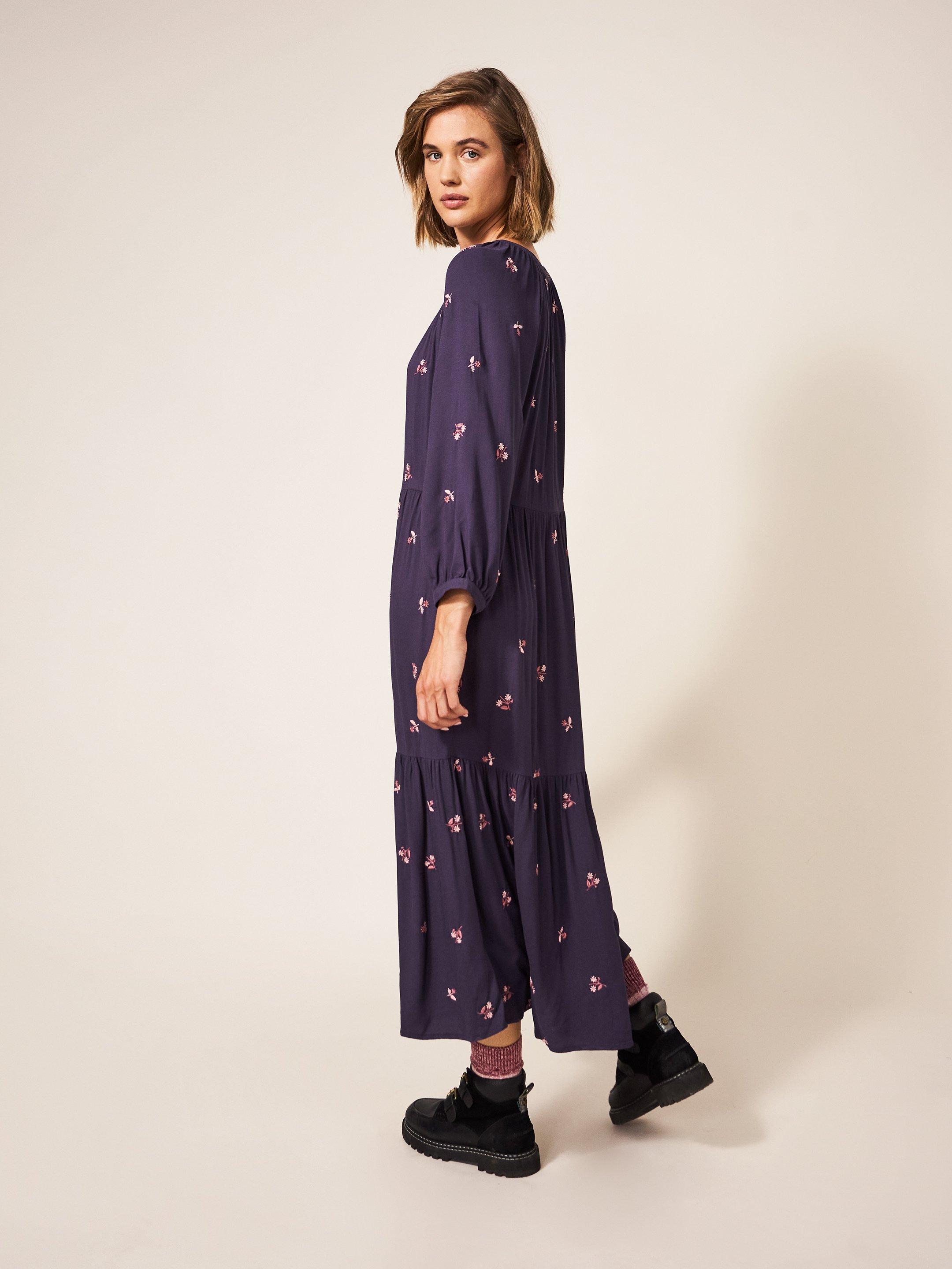 Clara Embroidered Dress in PURPLE MLT - MODEL BACK