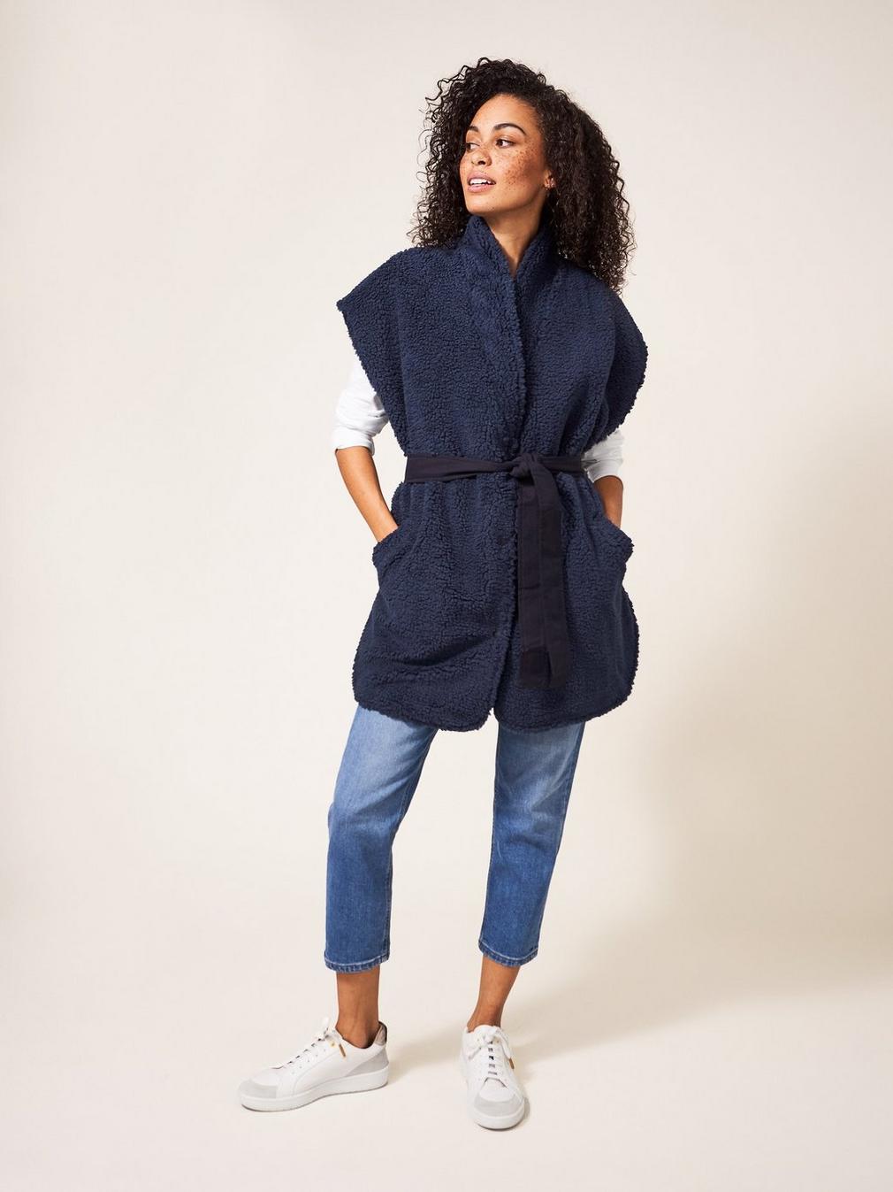 Leia Reversible Throw On in DARK NAVY - MODEL FRONT