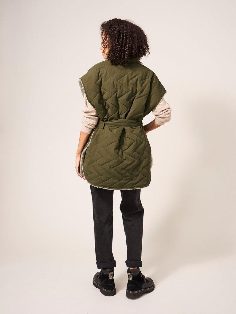 Leia Reversible Throw On in KHAKI GRN - MODEL BACK