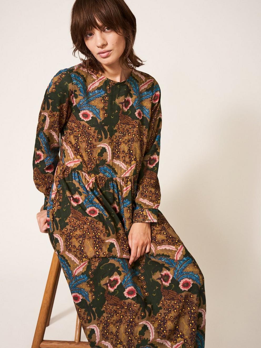 Elisa Midi Dress in GREEN MLT - MODEL DETAIL