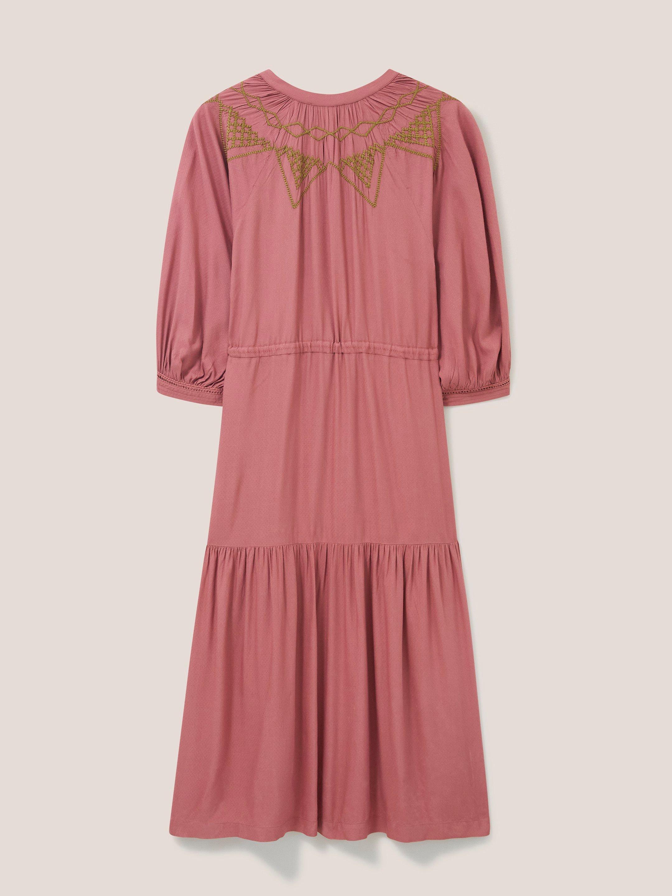 Agnes Embroidered Midi Dress in PINK MLT - FLAT BACK