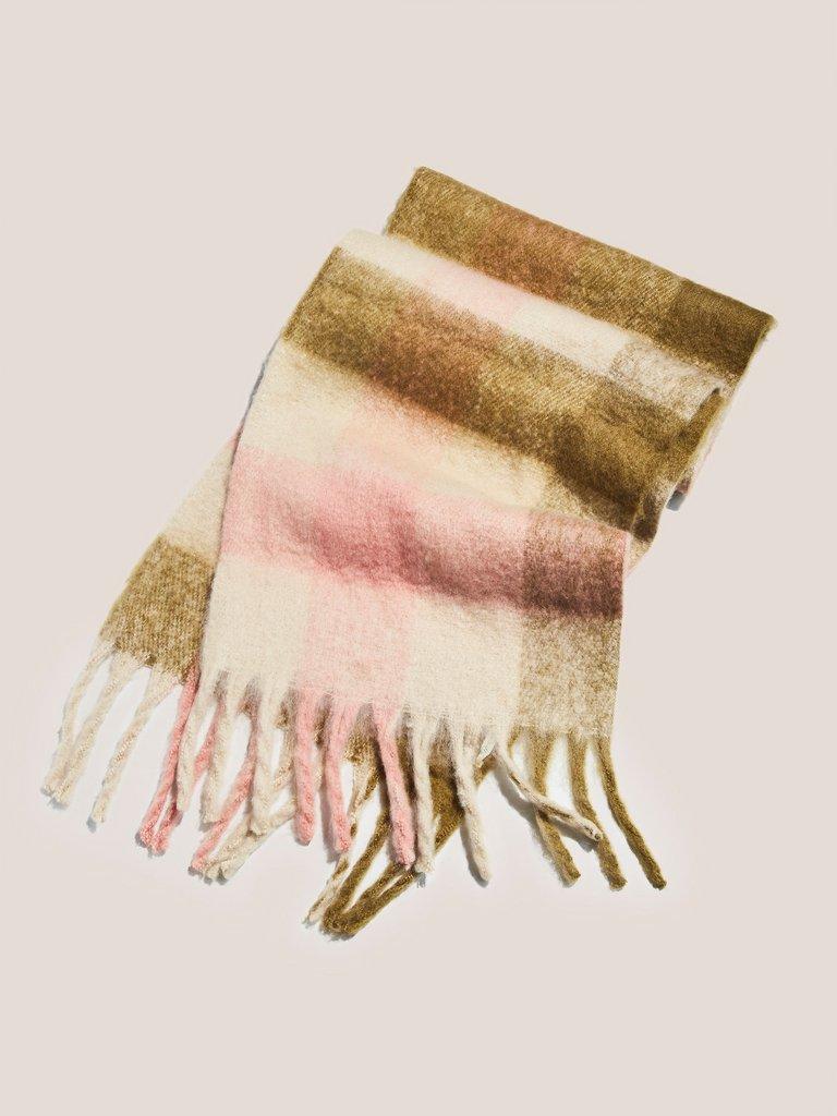 Shelly Brushed Check Scarf in DUS PINK - MODEL FRONT