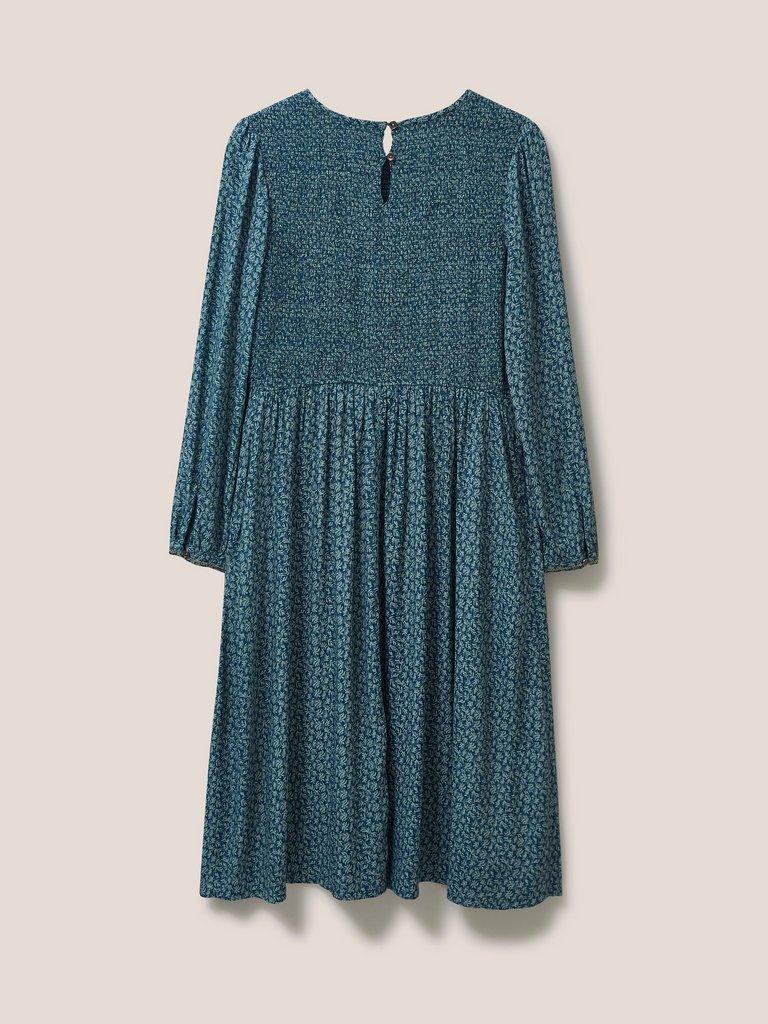 Aneth Shirred Dress in TEAL MLT - FLAT BACK