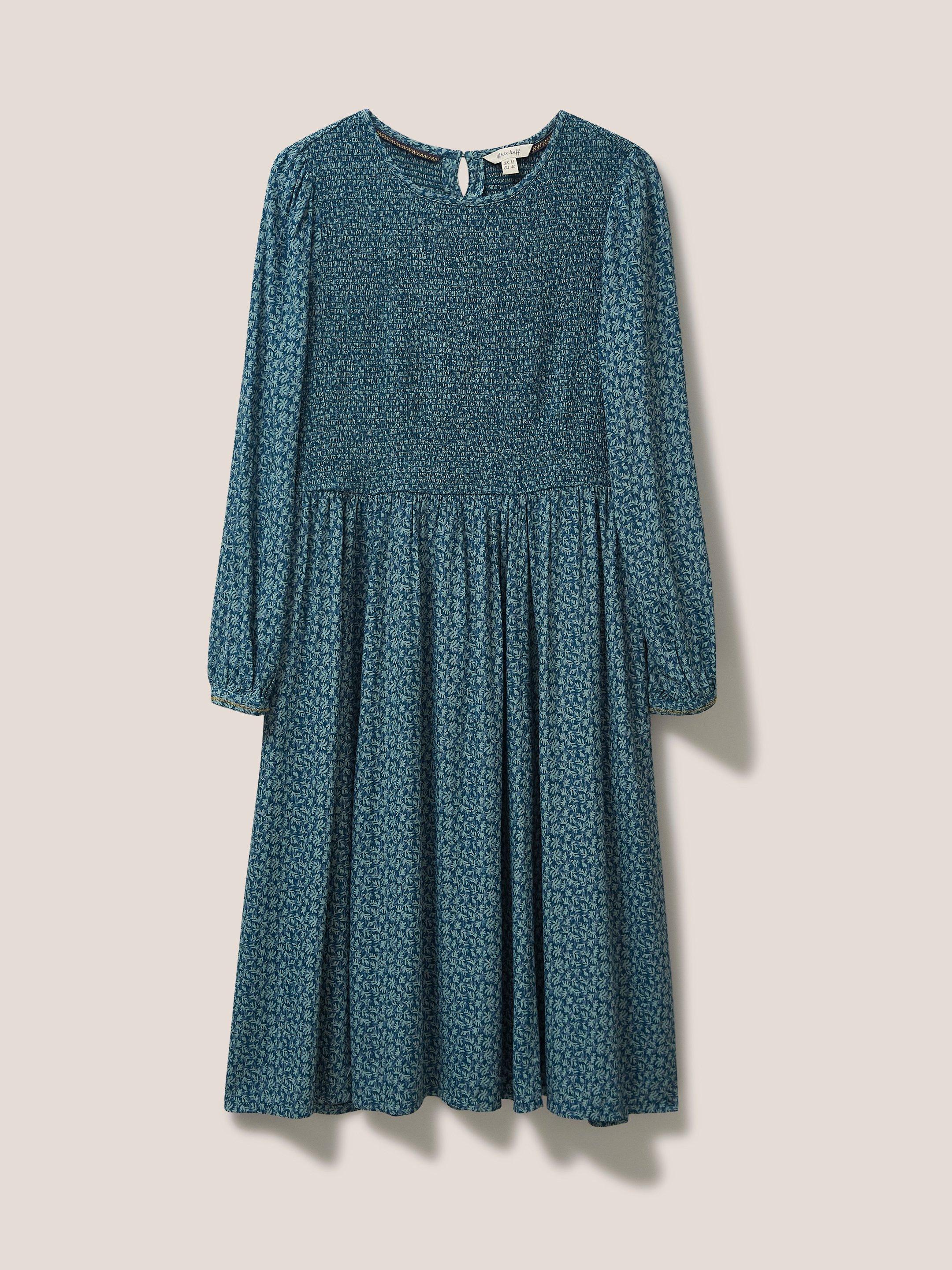 Aneth Shirred Dress in TEAL MLT - FLAT FRONT