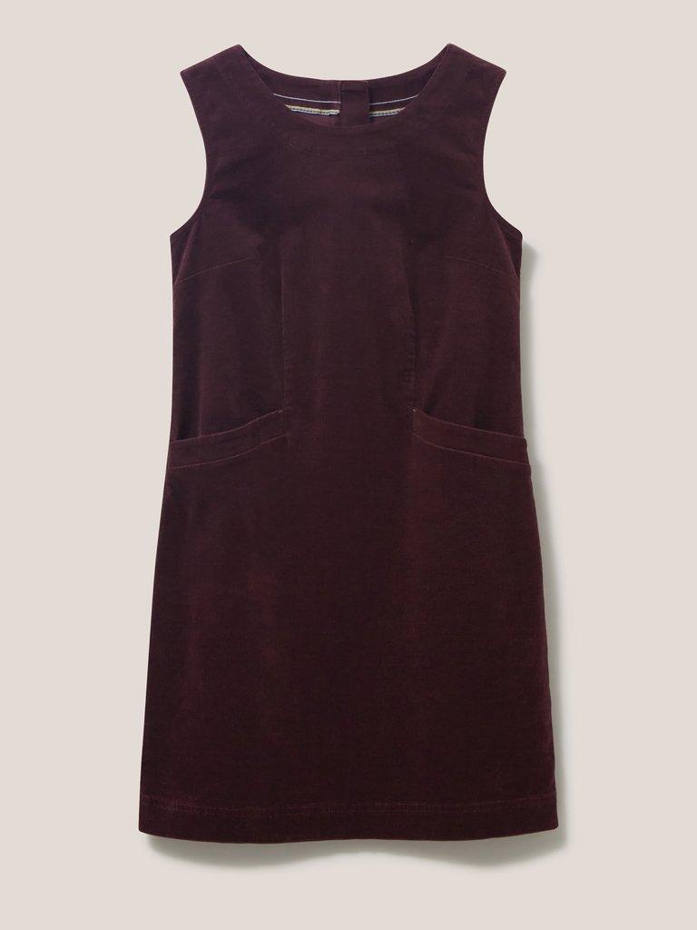 Lothbury Organic Cord Pinny in DK PLUM - FLAT FRONT