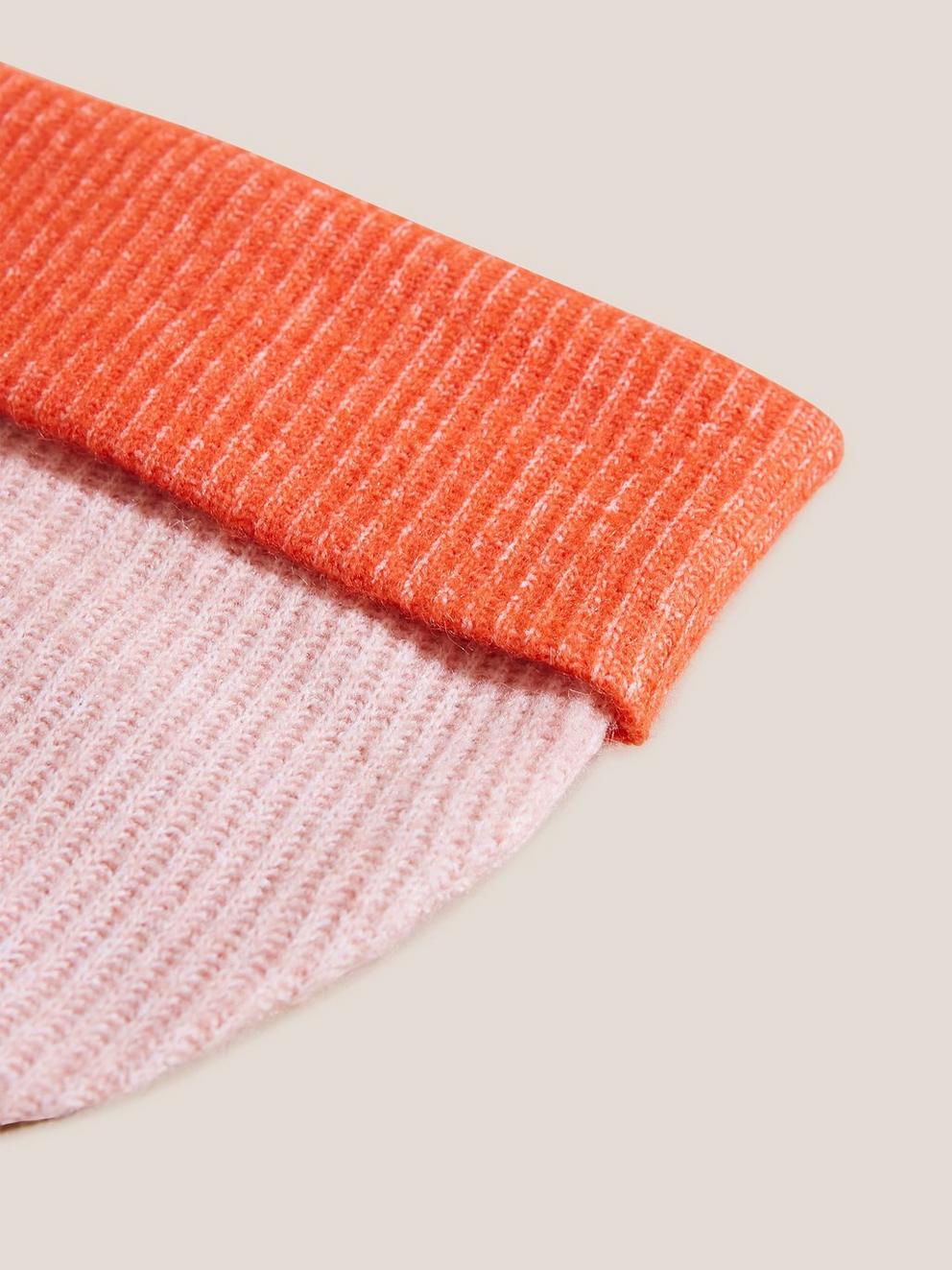 Reversible Colourblock Beanie in PINK MLT - FLAT DETAIL