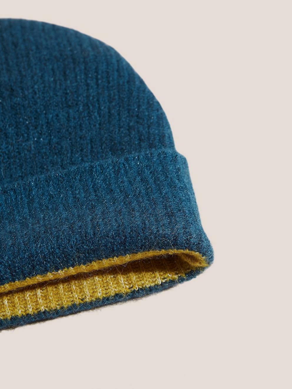 Reversible Colourblock Beanie in TEAL MLT - FLAT BACK