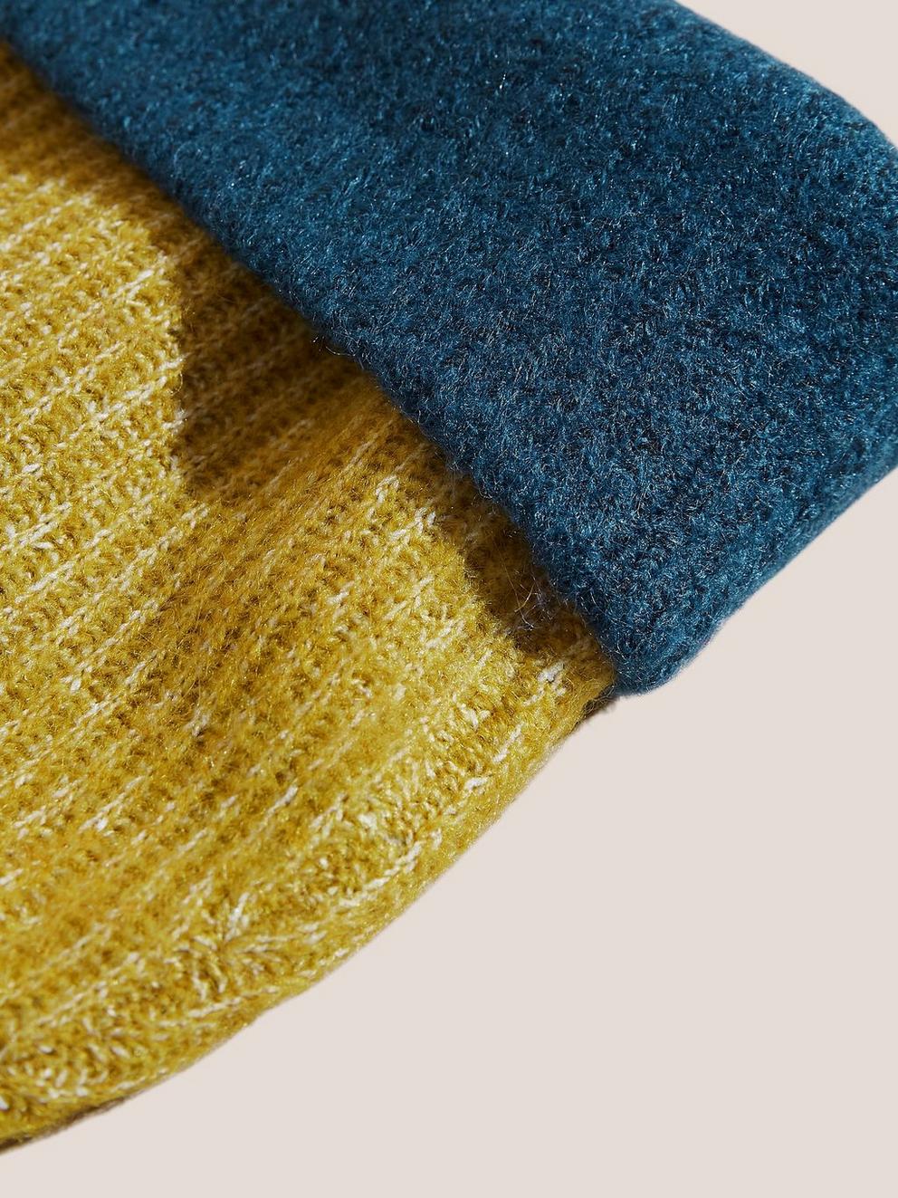 Reversible Colourblock Beanie in TEAL MLT - FLAT DETAIL