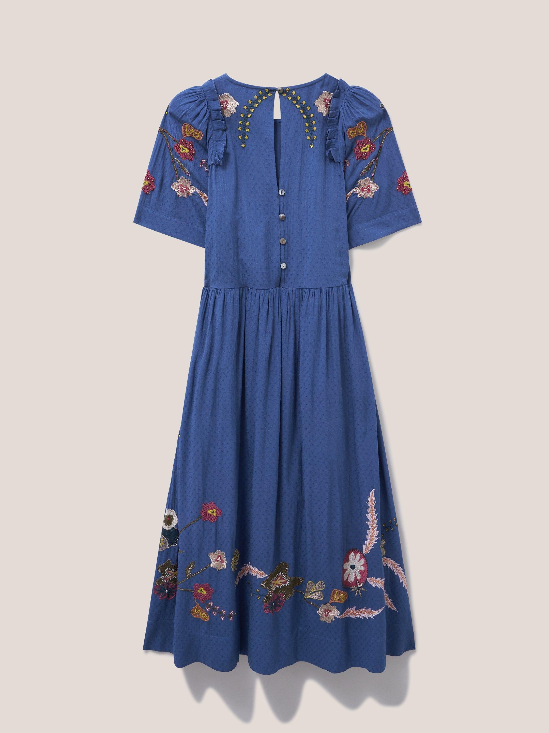 Pippa Embroidered Midi Dress in BLUE MLT - FLAT BACK