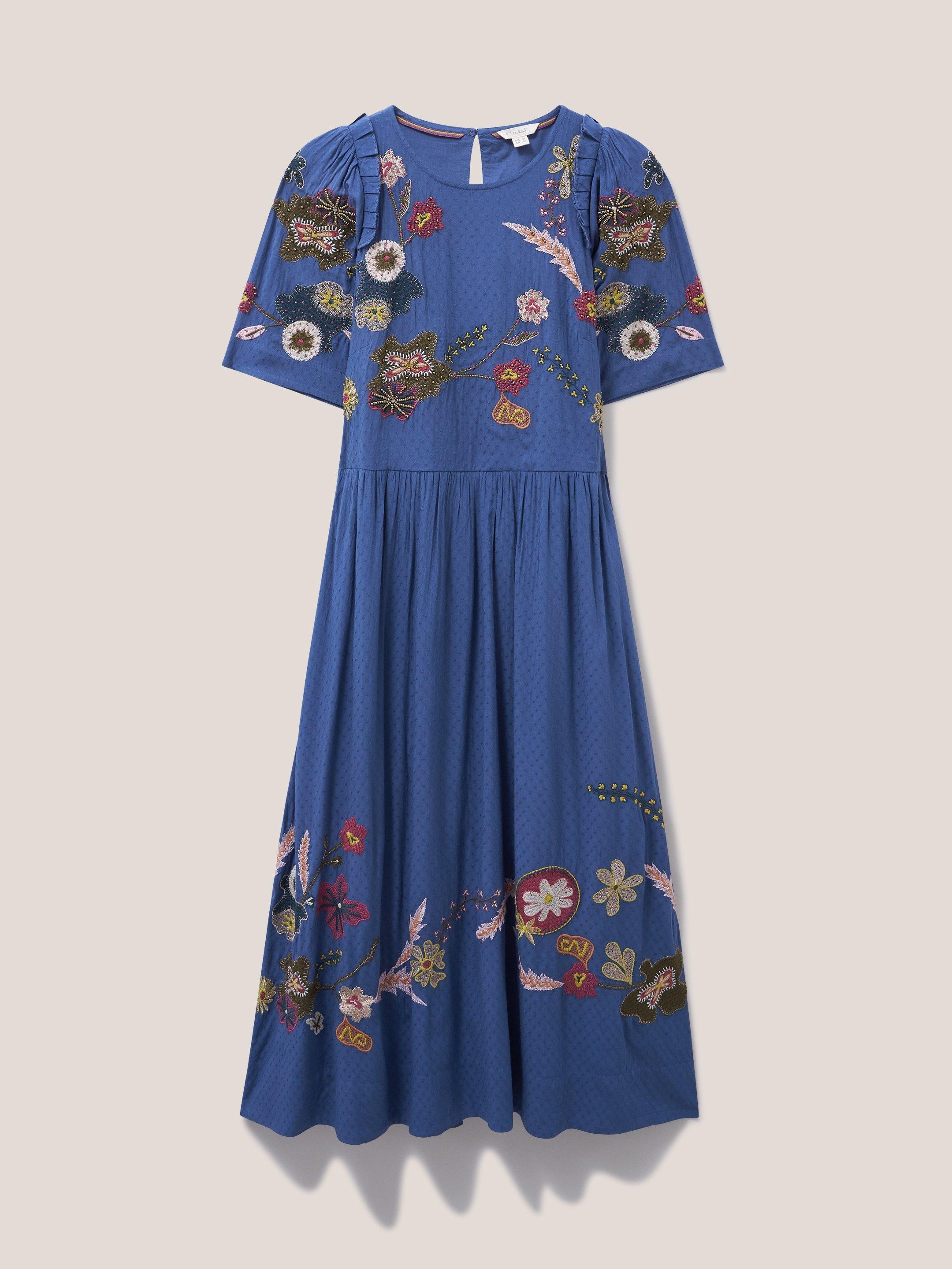 Pippa Embroidered Midi Dress in BLUE MLT - FLAT FRONT