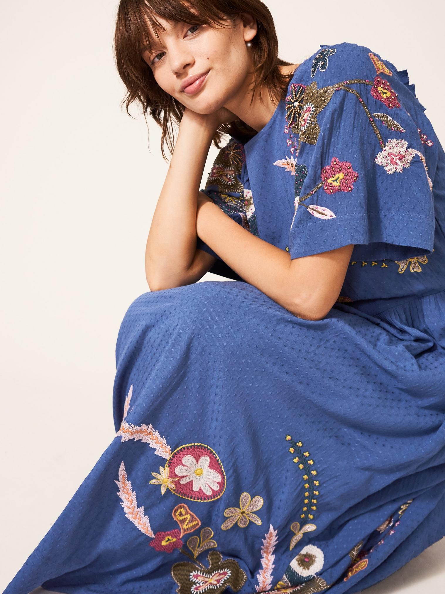 Pippa Embroidered Midi Dress in BLUE MLT - LIFESTYLE