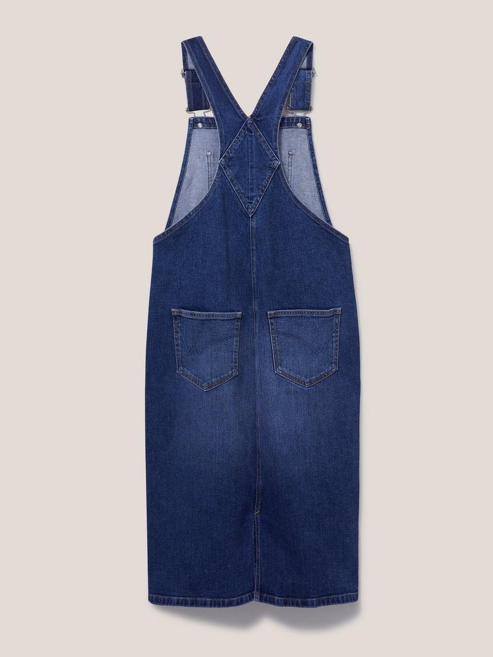 Emmie Denim Midi Pinafore in MID DENIM - FLAT BACK