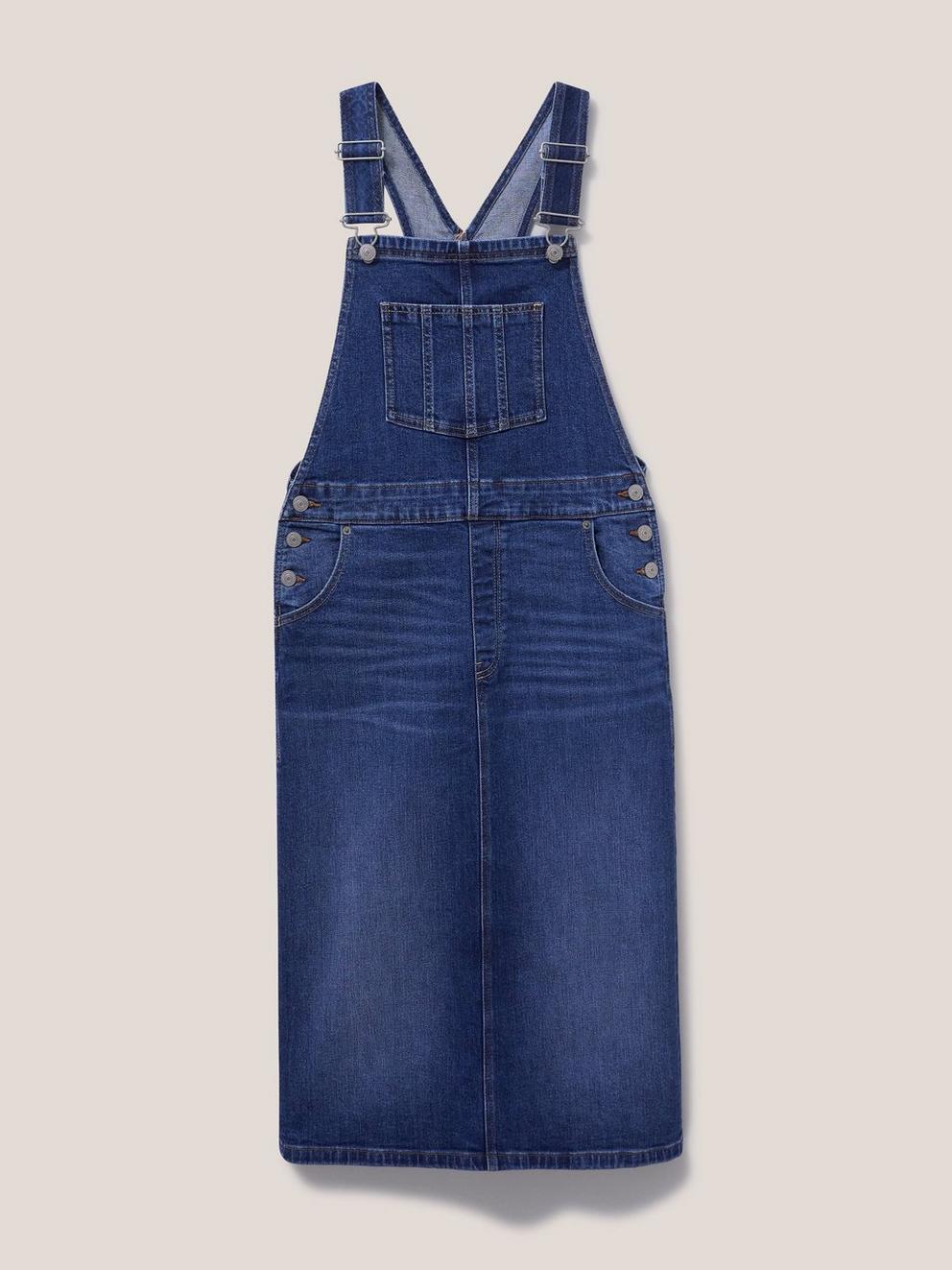 Emmie Denim Midi Pinafore in MID DENIM - FLAT FRONT