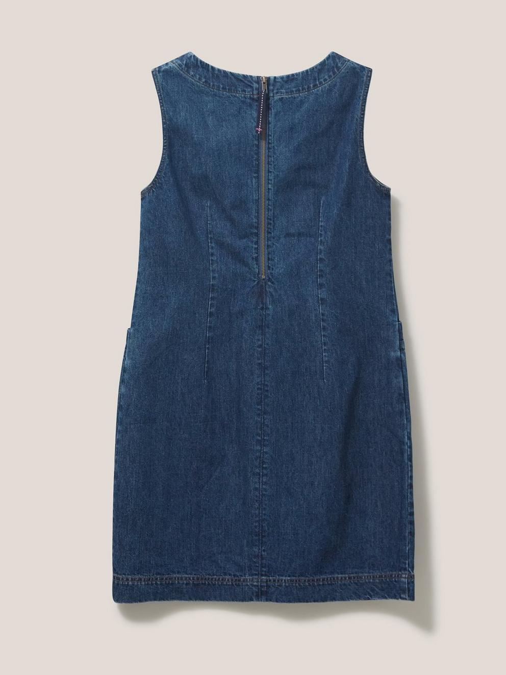 Lothbury Organic Denim Pinafore in MID DENIM - FLAT BACK