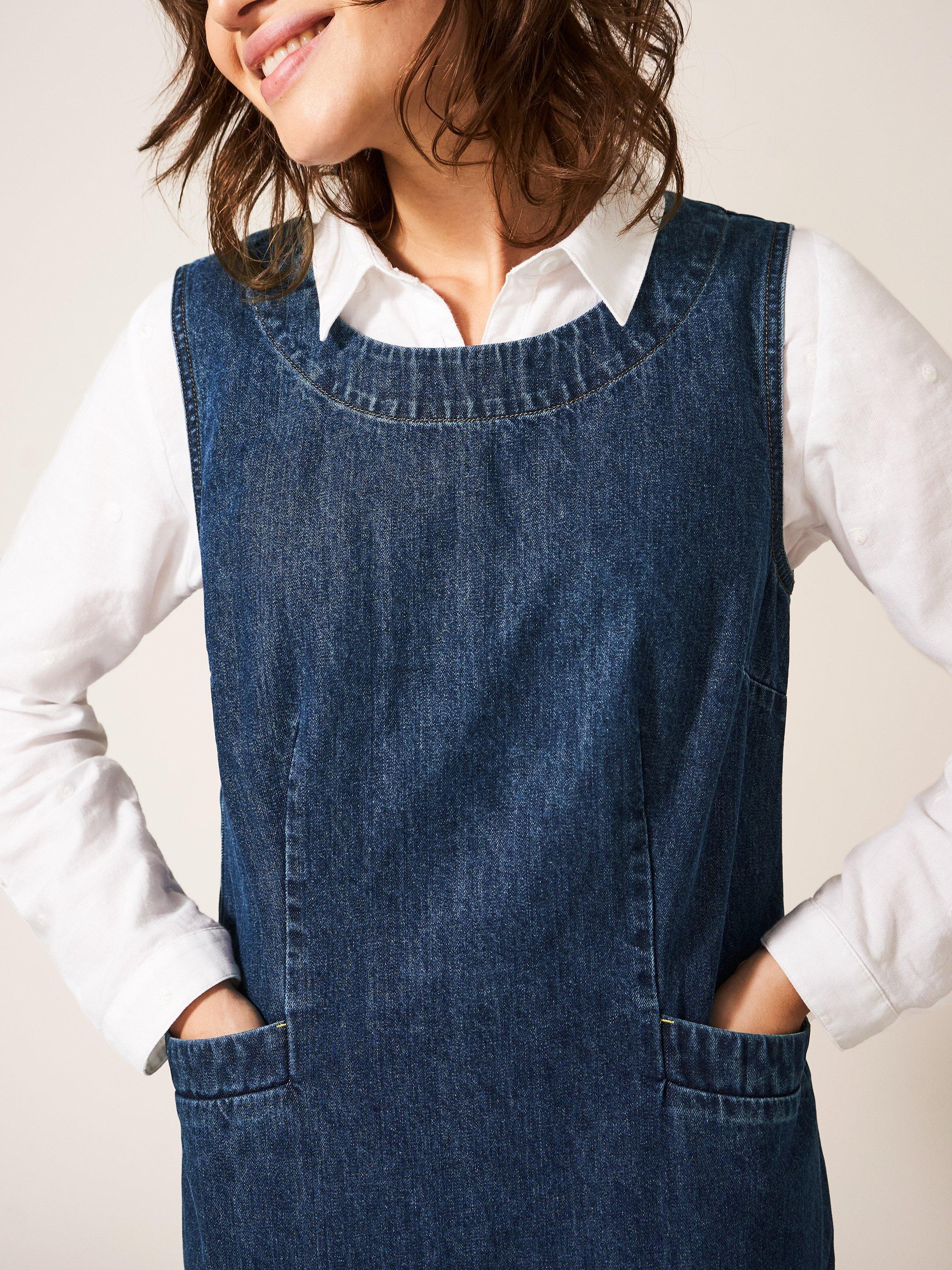 White denim pinafore store dress