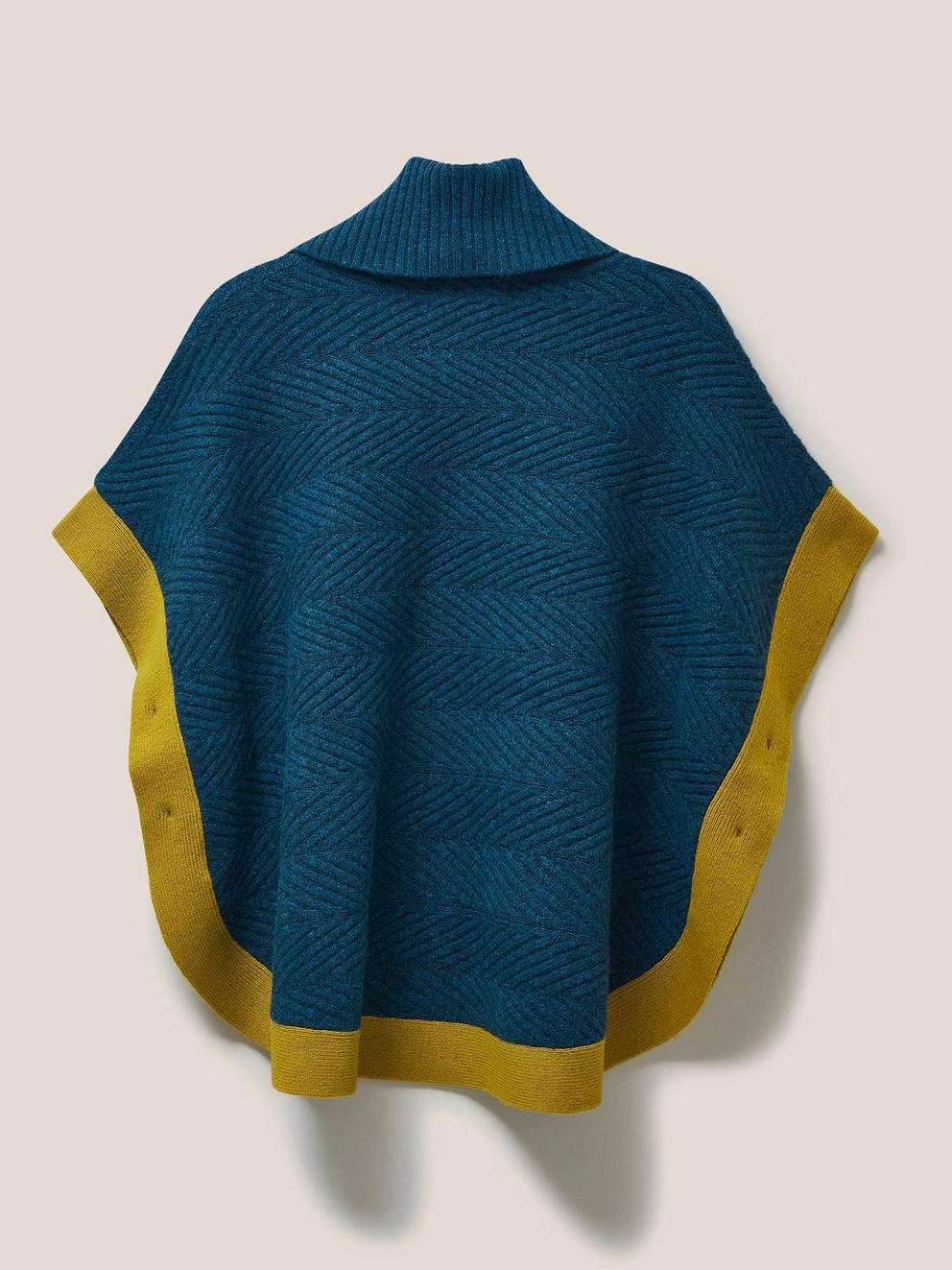 Fern Knitted Poncho in DK TEAL - FLAT BACK