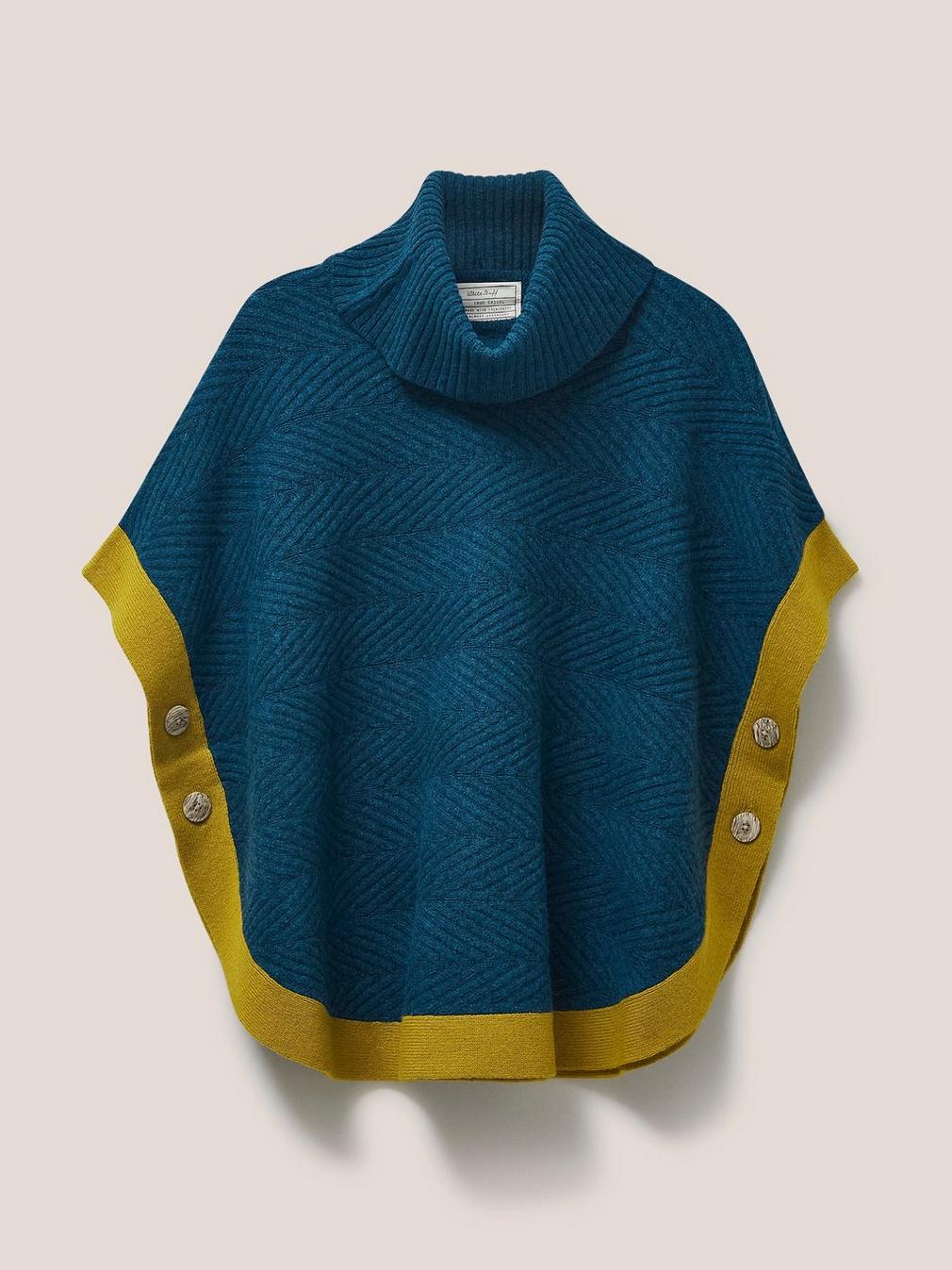 Fern Knitted Poncho in DK TEAL - FLAT FRONT