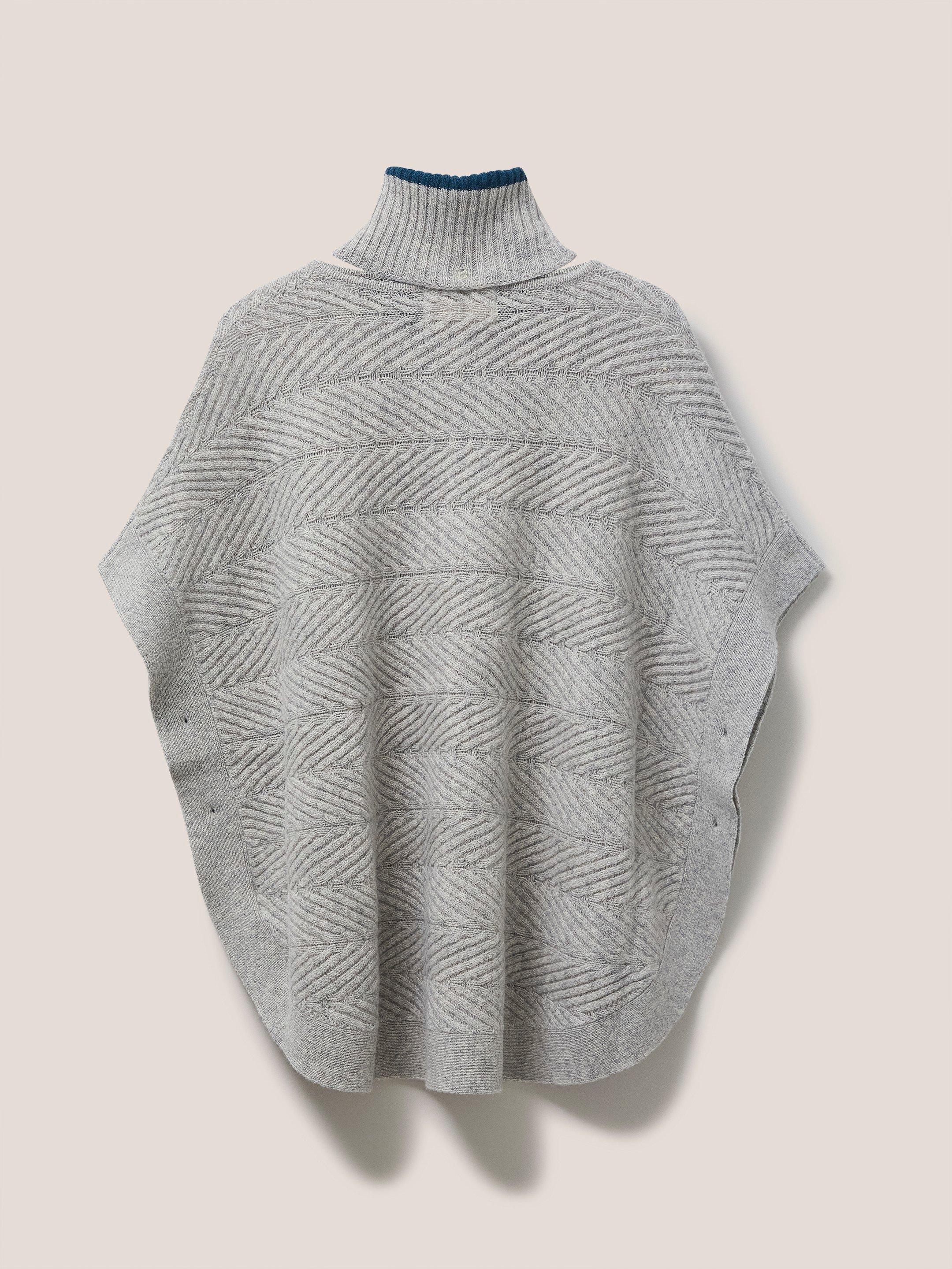 Fern Knitted Poncho in MID GREY - FLAT BACK