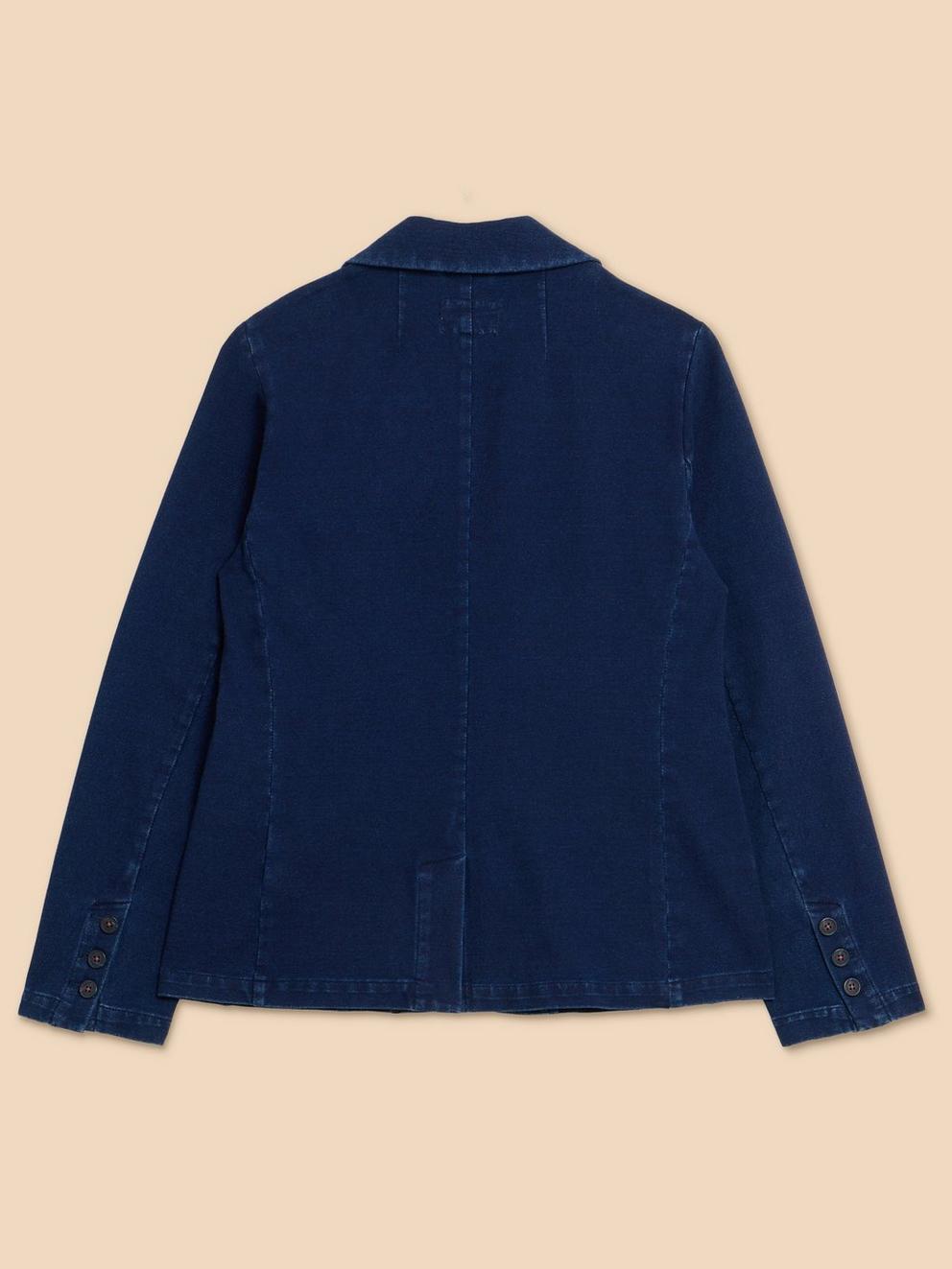 Olivia Cotton Jersey Blazer in DK DENIM - FLAT BACK