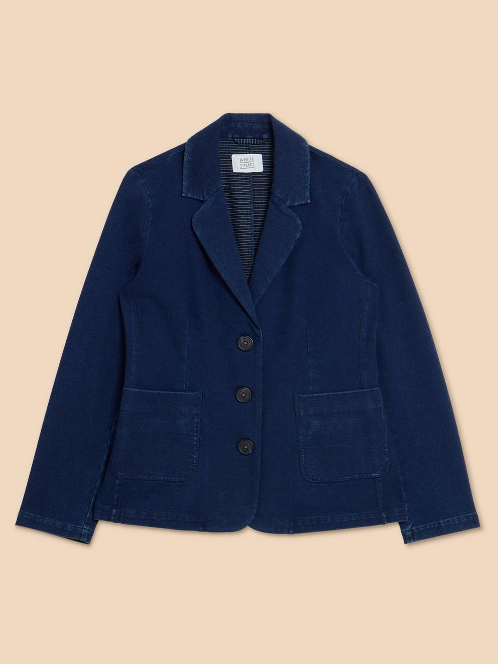 Olivia Cotton Jersey Blazer in DK DENIM - FLAT FRONT