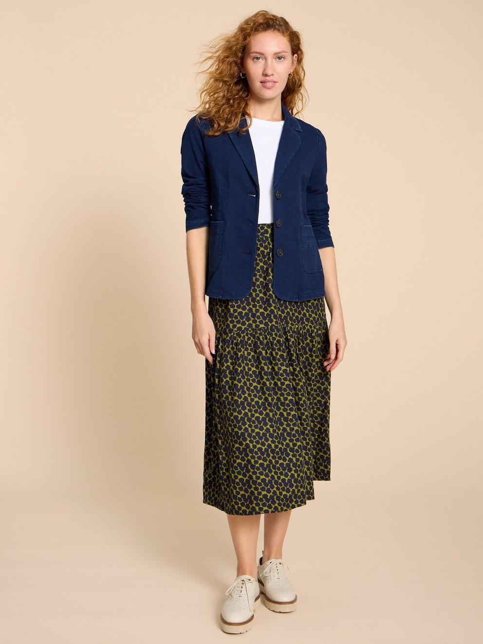 Olivia Cotton Jersey Blazer in DK DENIM - MODEL FRONT