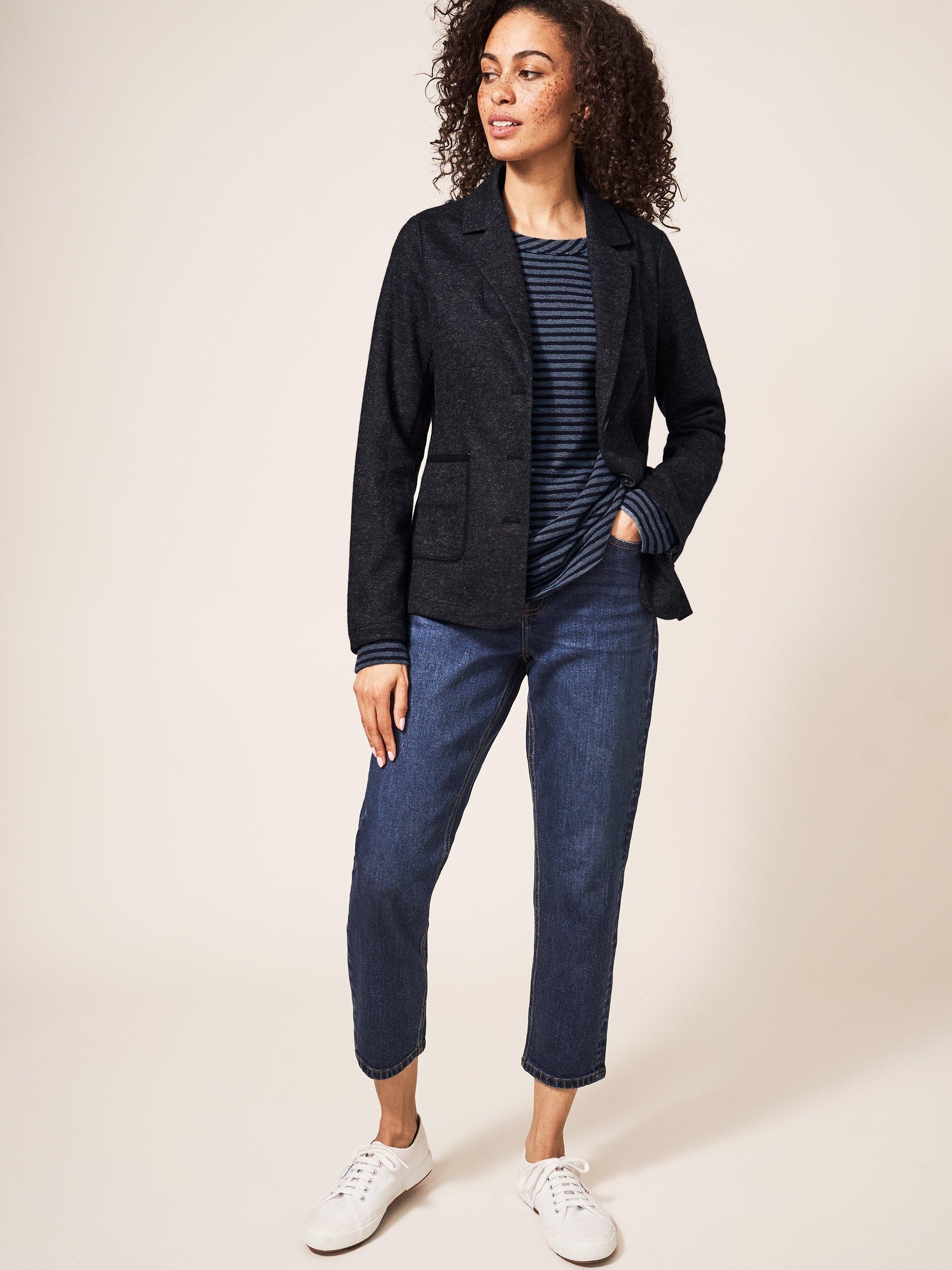 Olivia Wool Mix Jersey Blazer in GREY MLT - MODEL FRONT