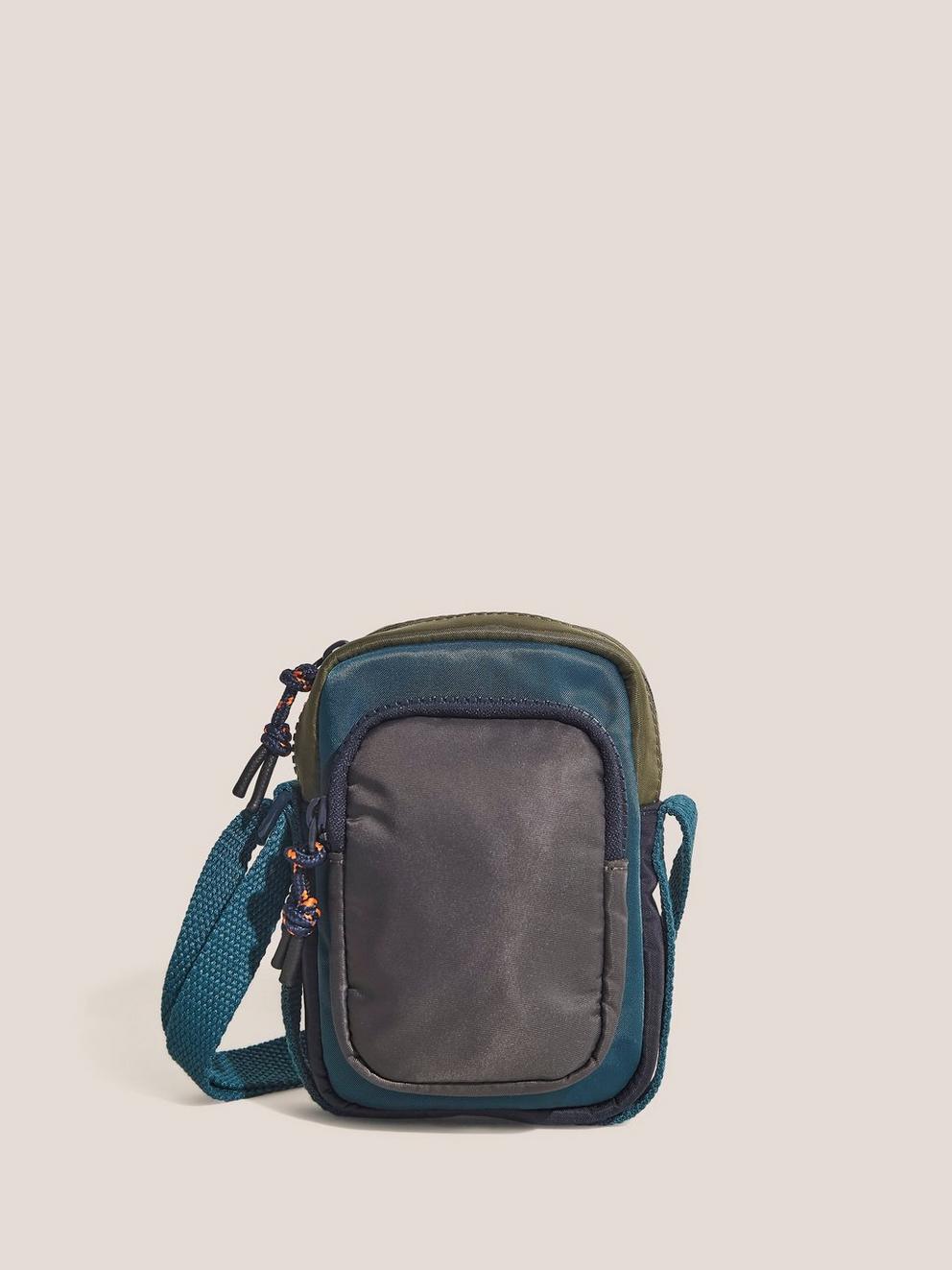 Wanda Nylon Phone Bag in TEAL MLT - MODEL FRONT