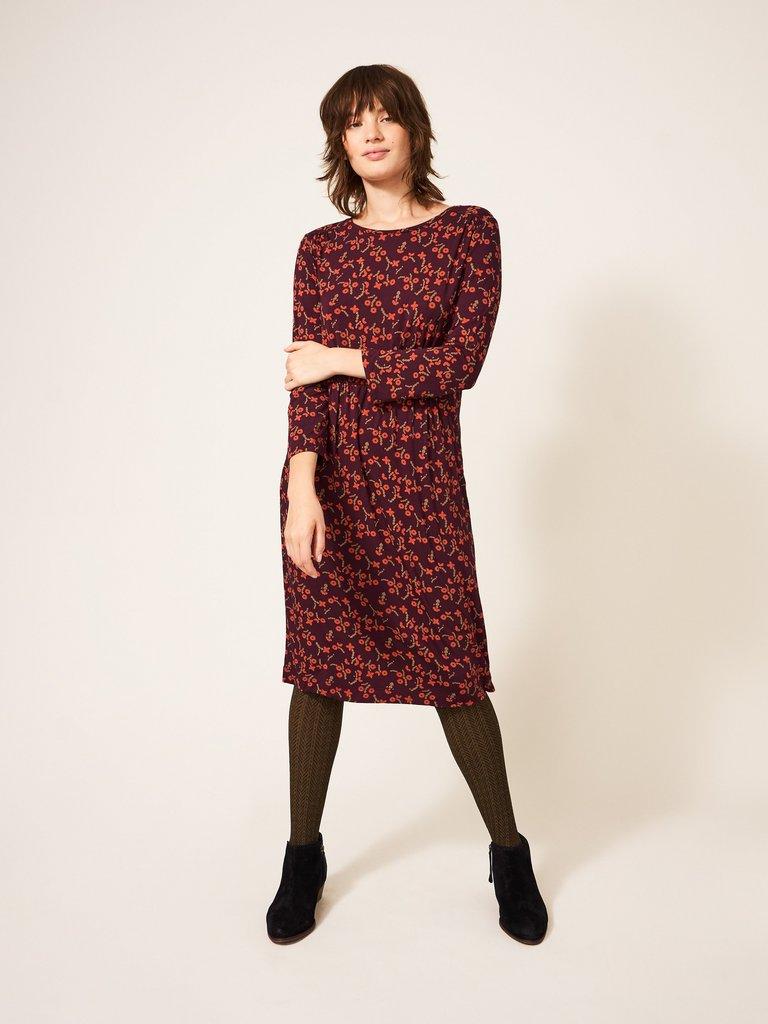 Talia Eco Vero Jersey Dress in PLUM MLT - LIFESTYLE