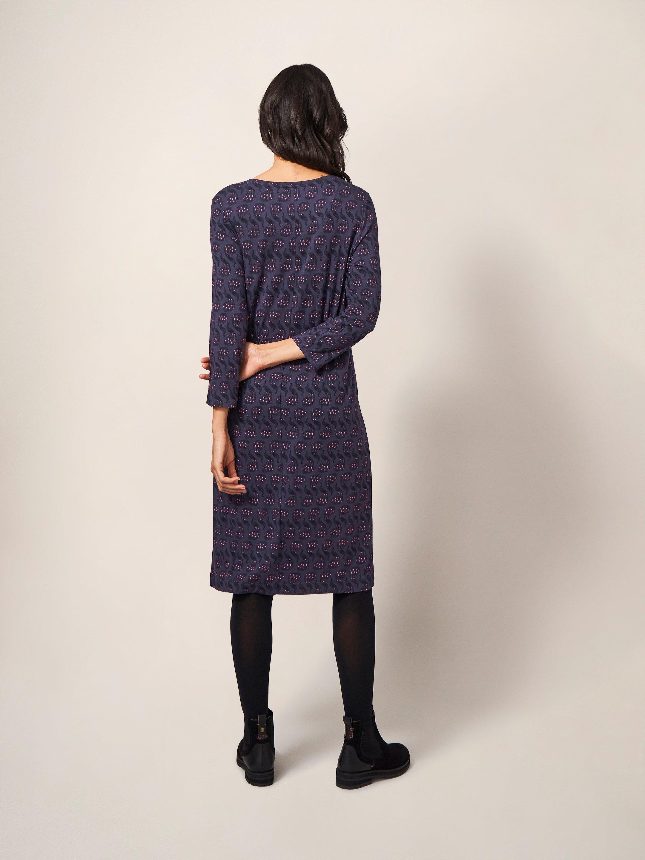 Talia Eco Vero Jersey Dress in PURPLE MLT - MODEL BACK