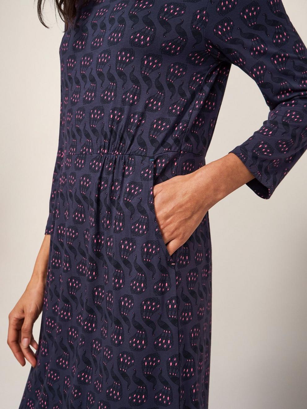 Talia Eco Vero Jersey Dress in PURPLE MLT - MODEL DETAIL