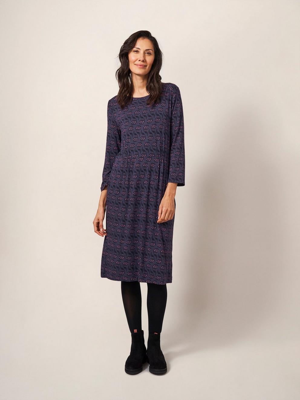 Talia Eco Vero Jersey Dress in PURPLE MLT - MODEL FRONT