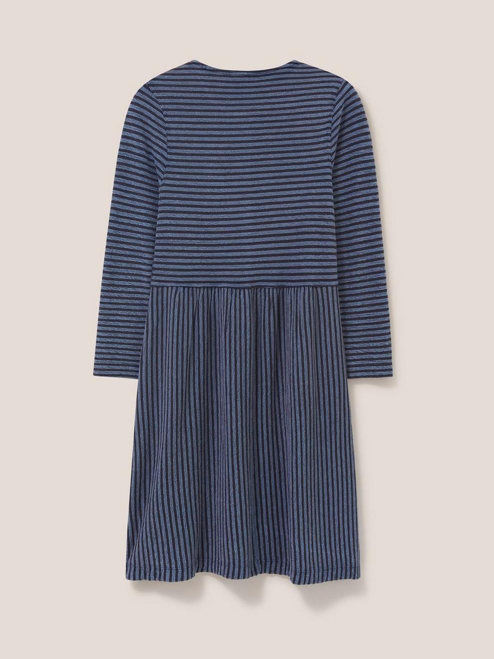 Marsia Striped Jersey Dress in NAVY MULTI - FLAT BACK