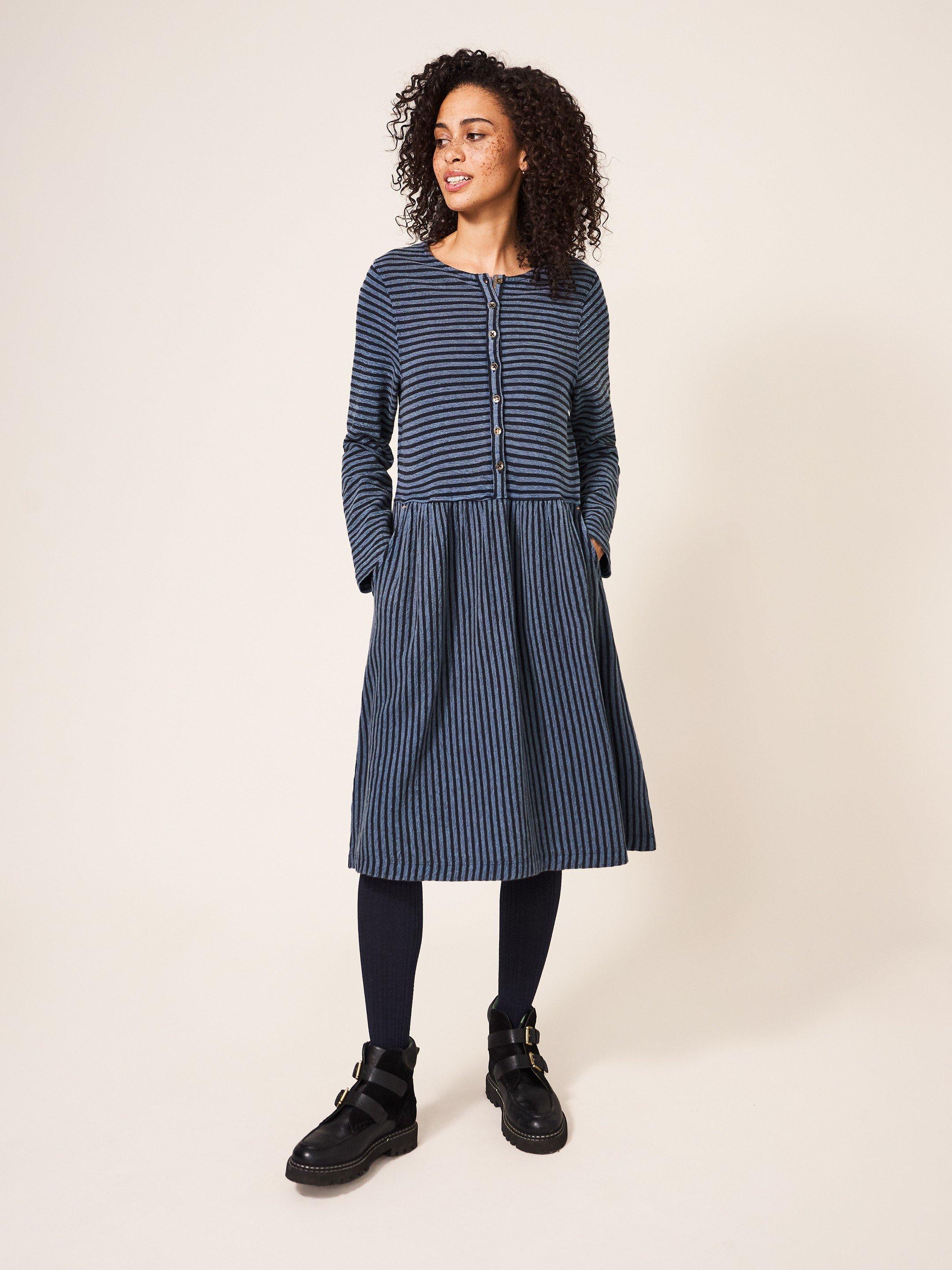 Navy and white striped best sale shirt dress