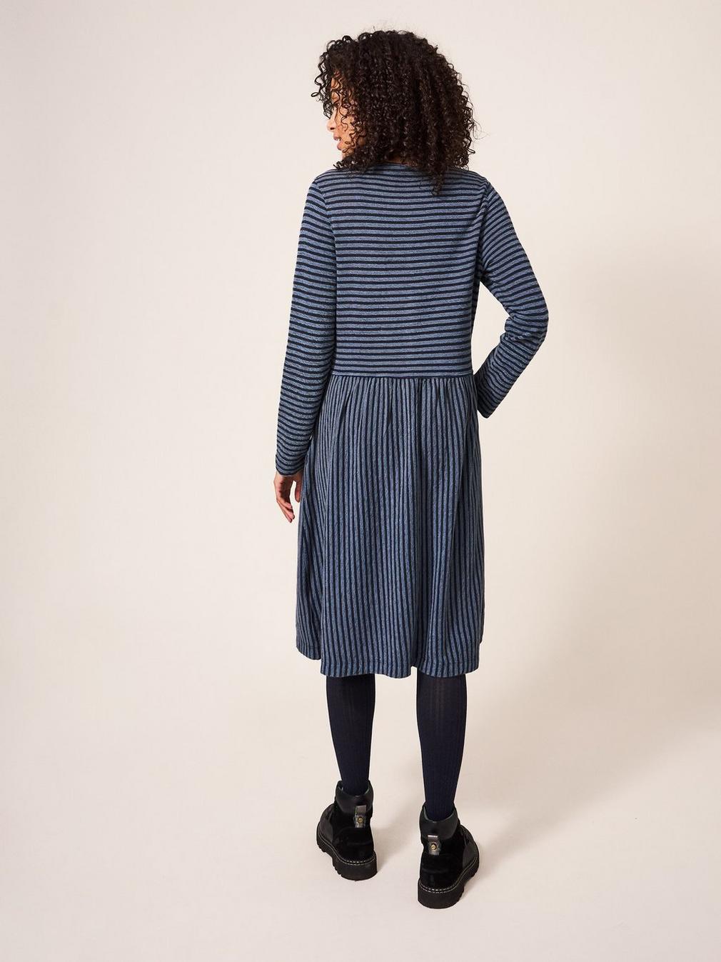 Marsia Striped Jersey Dress in NAVY MULTI - MODEL BACK