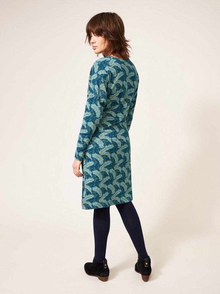 Tammy Jersey Dress in TEAL MLT - MODEL BACK