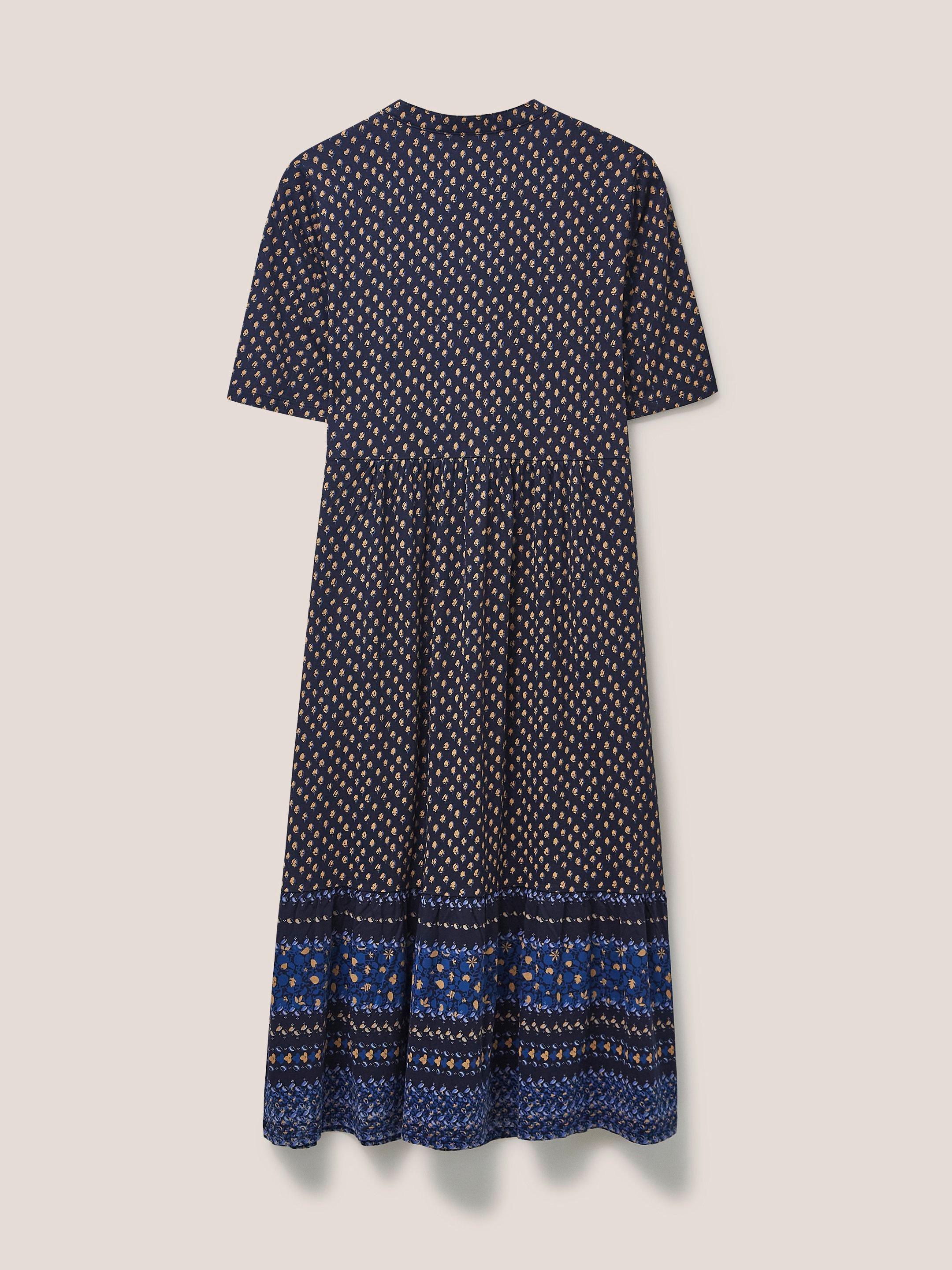 Naya Organic Cotton Blend  Jersey Dress in NAVY MULTI - FLAT BACK
