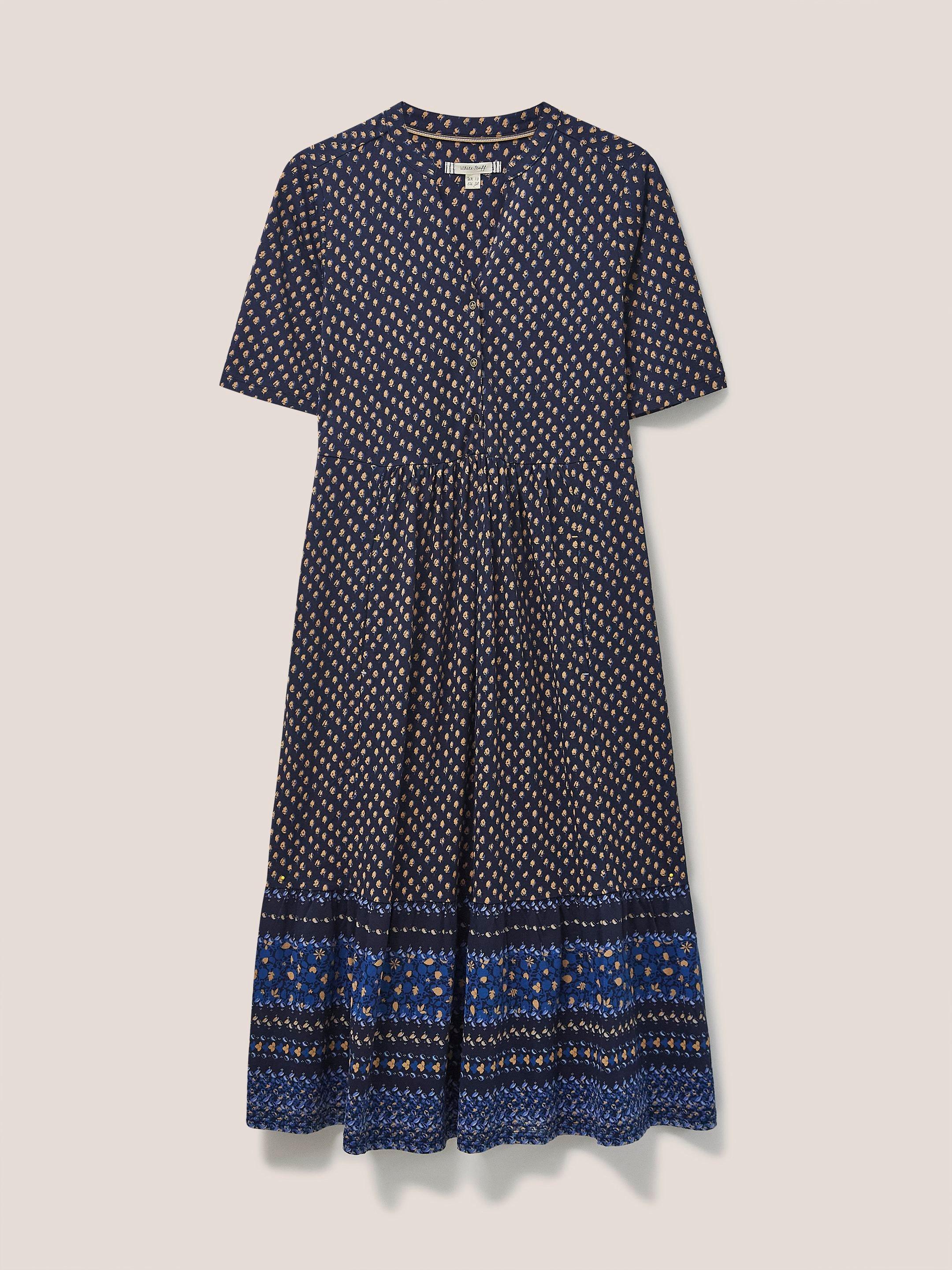 Naya Organic Cotton Blend  Jersey Dress in NAVY MULTI - FLAT FRONT