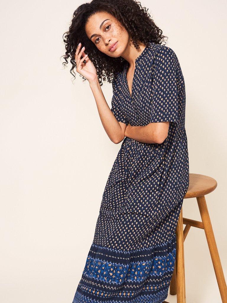 Naya Organic Cotton Blend  Jersey Dress in NAVY MULTI - LIFESTYLE