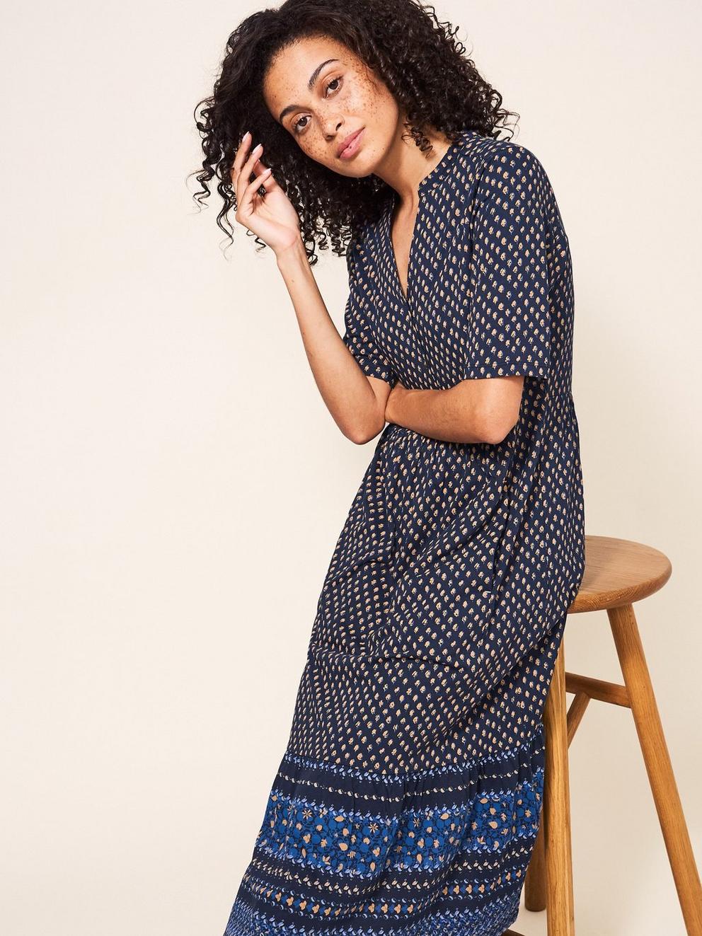 Naya Organic Cotton Blend  Jersey Dress in NAVY MULTI - LIFESTYLE
