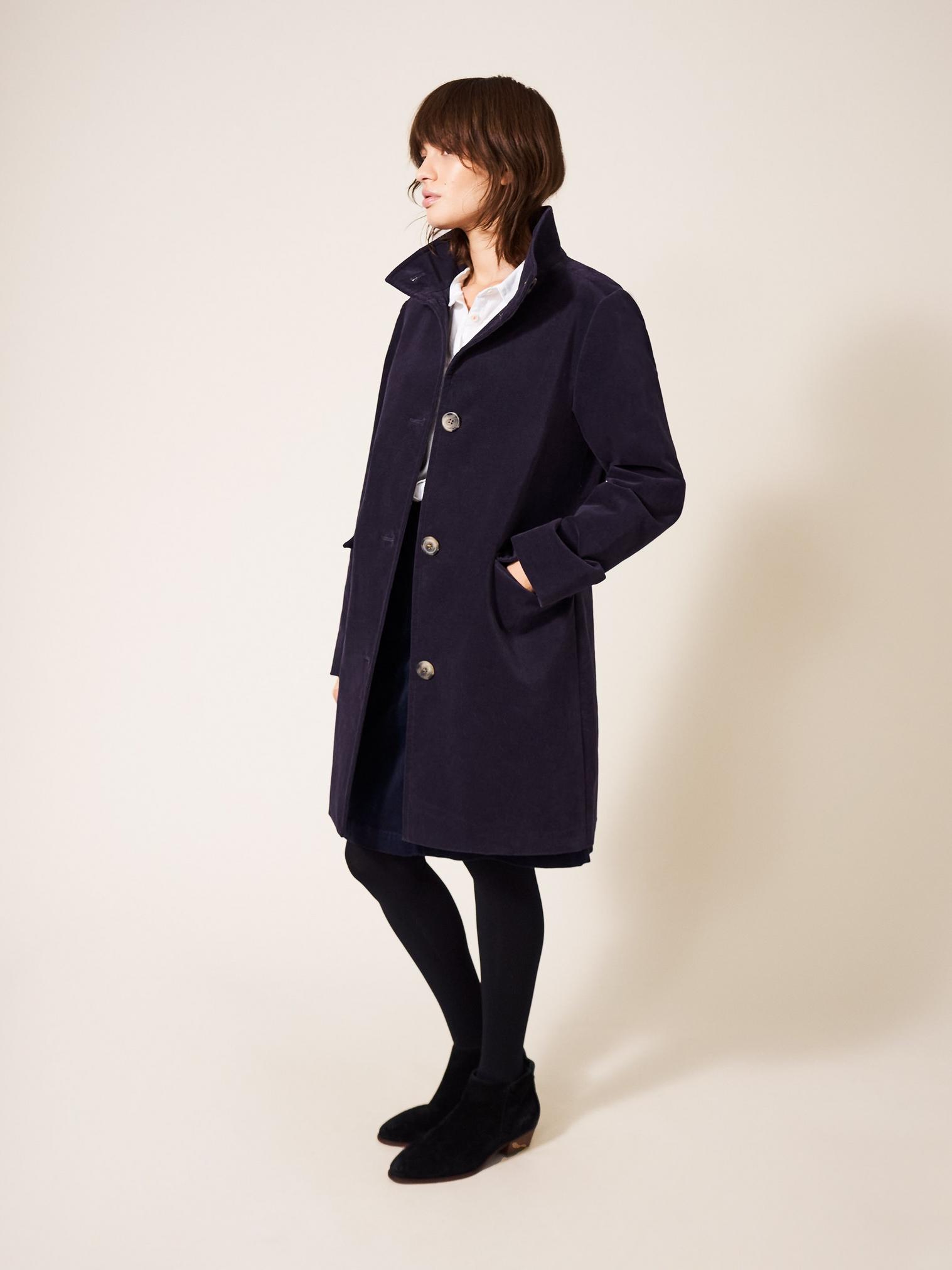 Karla Velvet Coat in DK PURPLE - LIFESTYLE