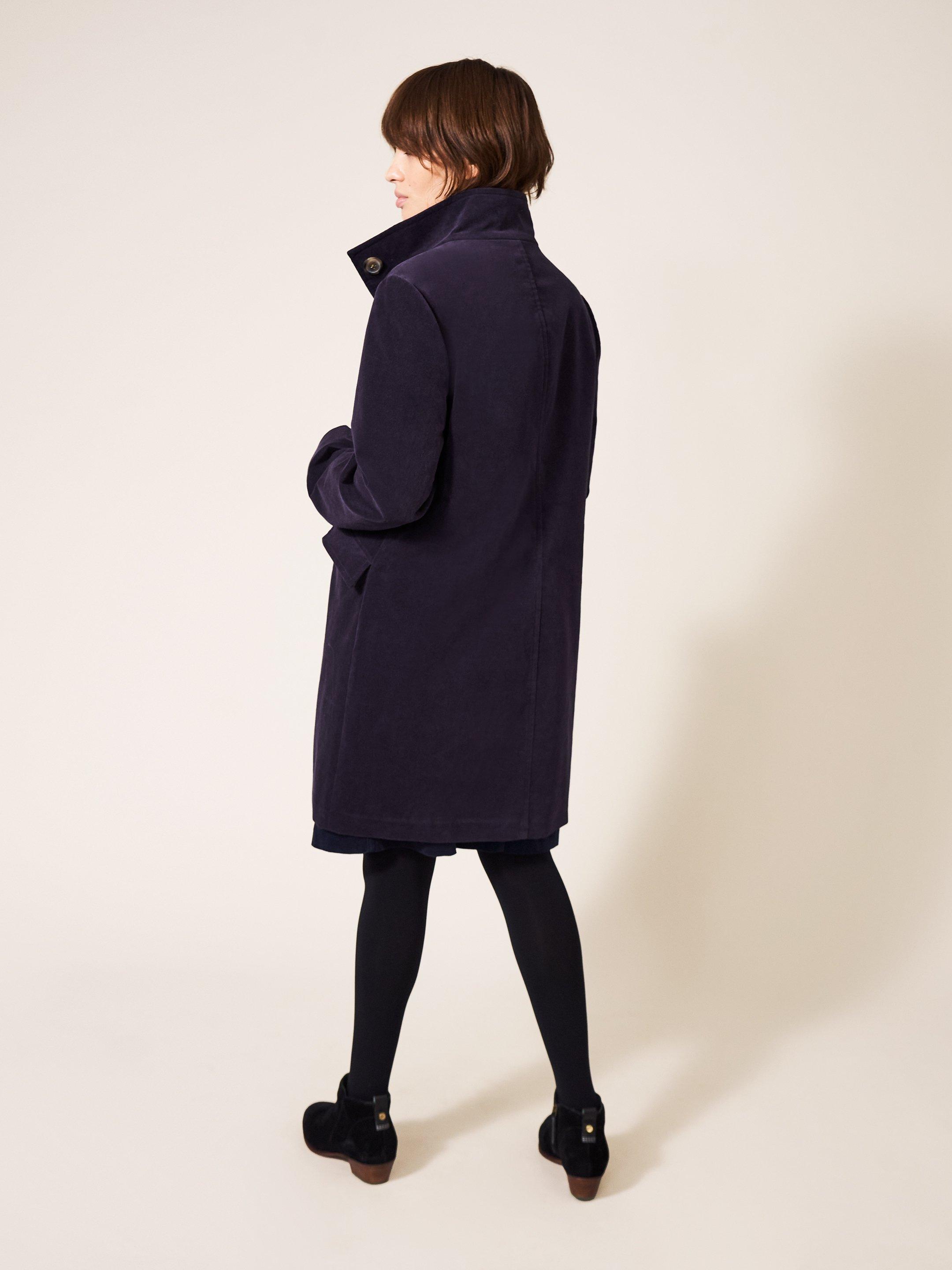 Karla Velvet Coat in DK PURPLE - MODEL BACK